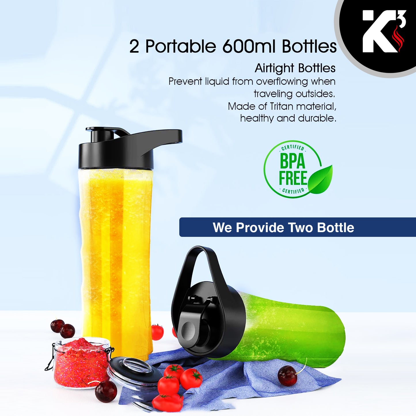Personal Blender 20 Oz Capacity| BPA Free Food Processor with Portable Bottle 600ml| 160W with Stainless Blades for Powerful Blending Performance| Perfect for Shakes and Smoothies - 5C 421