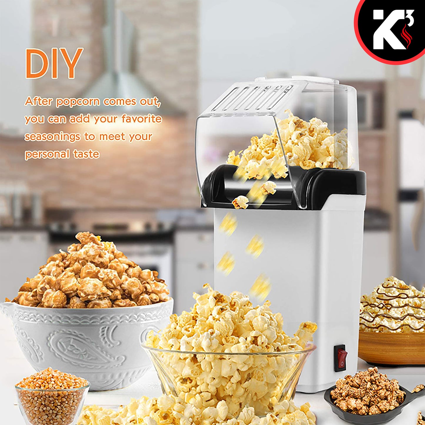 Kcubeinc Popcorn Machine Hot Air Electric Popper Kernel Corn Maker Bpa Free No Oil POP W