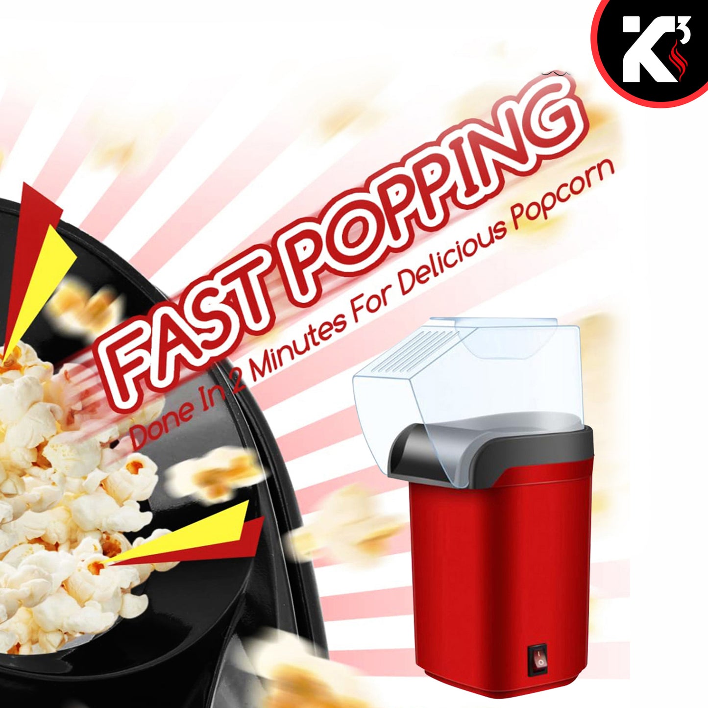 Kcubeinc Popcorn Machine Hot Air Electric Popper Kernel Corn Maker Bpa Free No Oil POP R