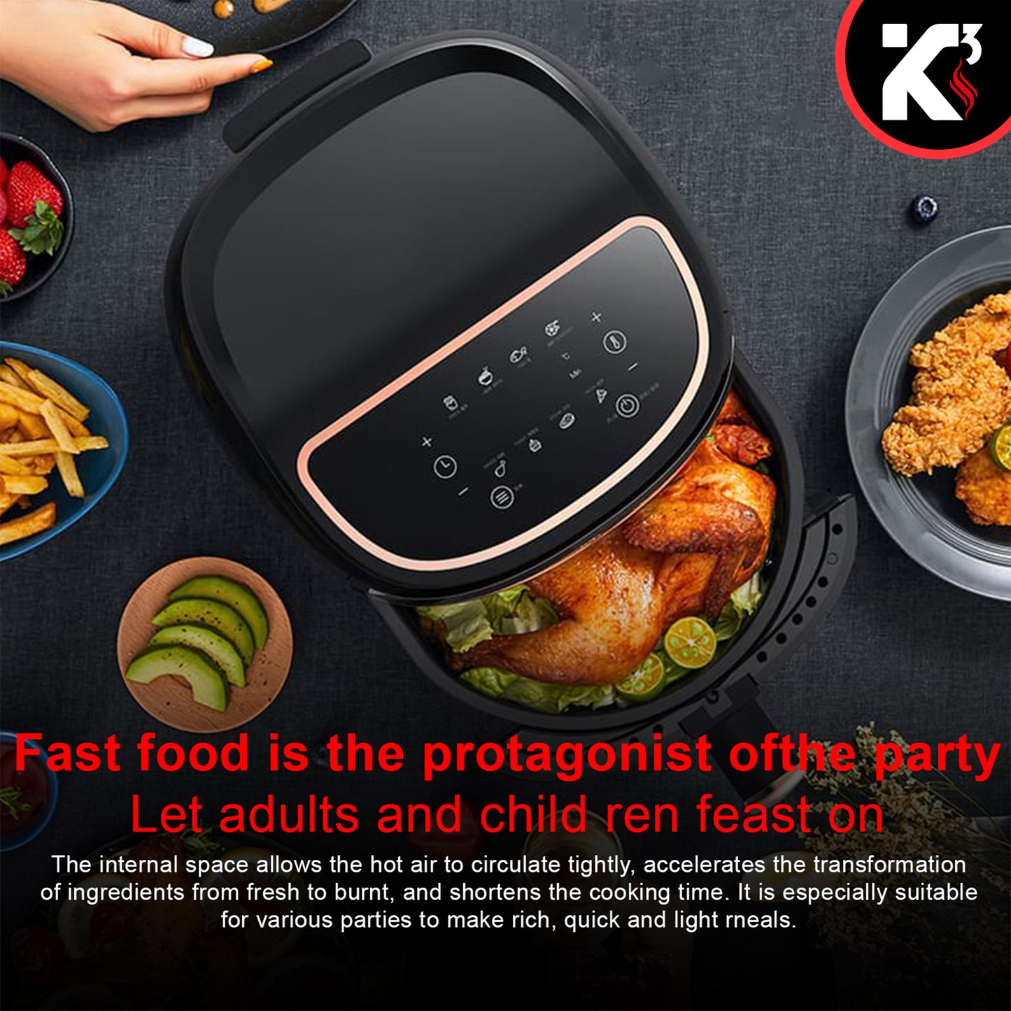 Air Fryer Oven 3.2 Quart (3 Liter)| 4-in-1 Black Airfryer, Bake, Roast, Reheat, Space-saving & Low-noise, 85% Oil-less, Nonstick| Large Touch Screen, ETL Approved- AF 320