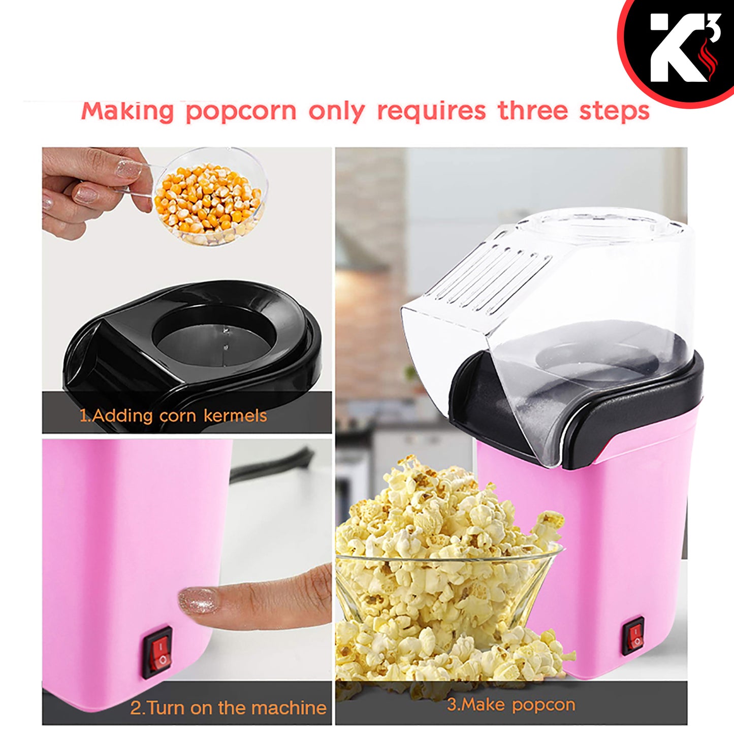 Kcubeinc Popcorn Machine Hot Air Electric Popper Kernel Corn Maker Bpa Free No Oil POP P
