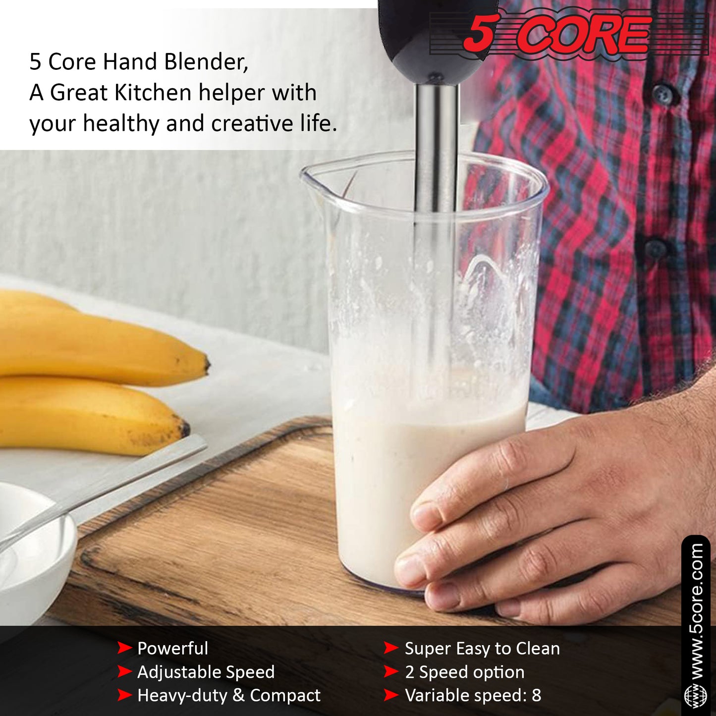 Powerful Immersion Blender Red| 500 Watt Multi-Purpose Hand Blender Heavy Duty Copper Motor Brushed Stainless Steel| for Soup, Smoothie, Puree, Baby Food, 304 Stainless Steel Blades- HB 1510 RED
