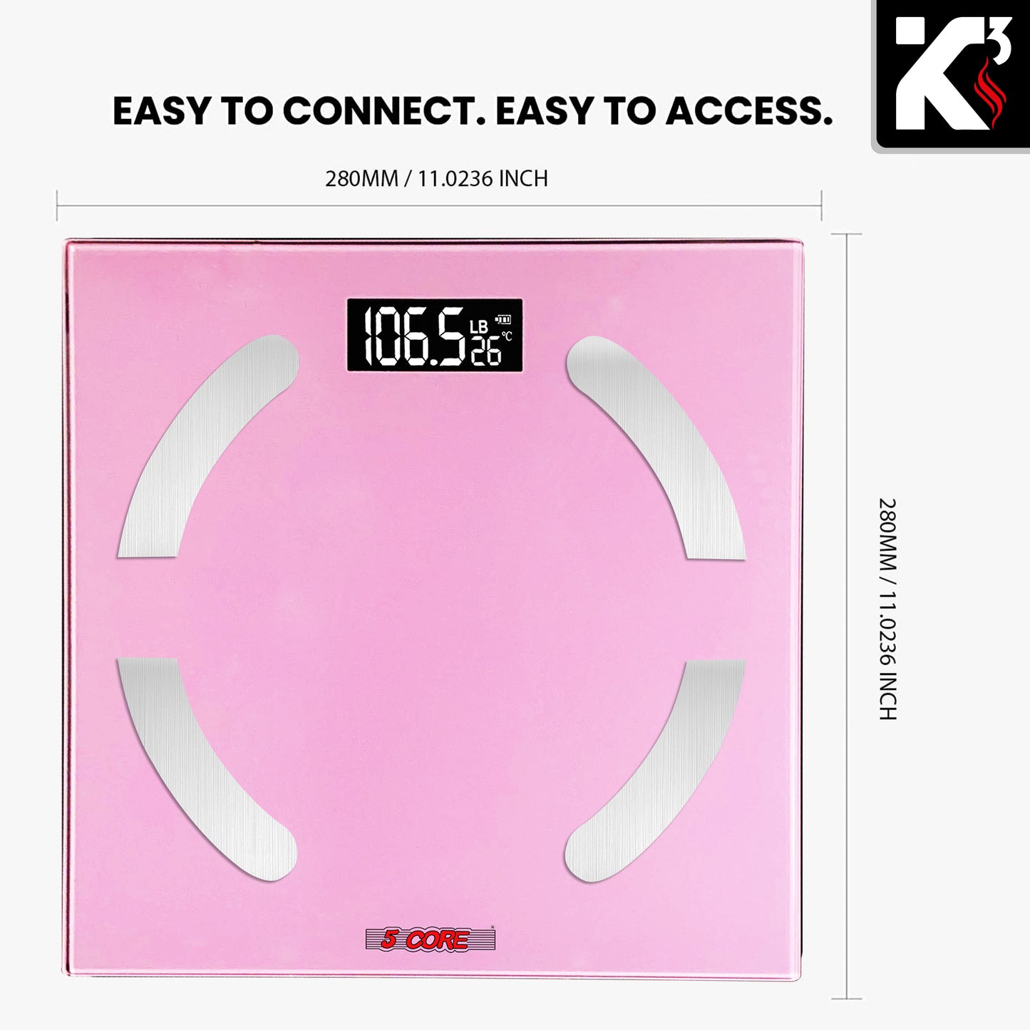 Kcubeinc Rechargeable Smart Digital Bathroom Weighing Scale with Body Fat and Water Weight for People, Bluetooth BMI Electronic Body Analyzer Machine, 400 lbs. BBS 03 R PNK