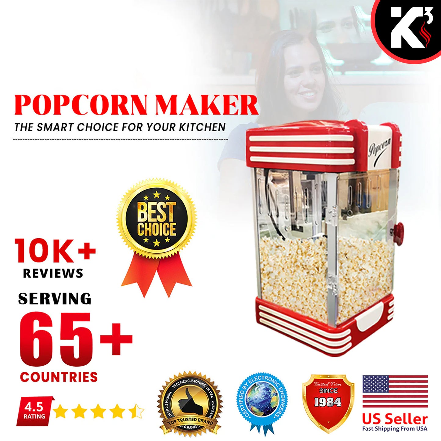 Kcubeinc Popcorn Popper Air Popper Machine Popcorn Maker Hot Air Pop Corn Machine POP 850