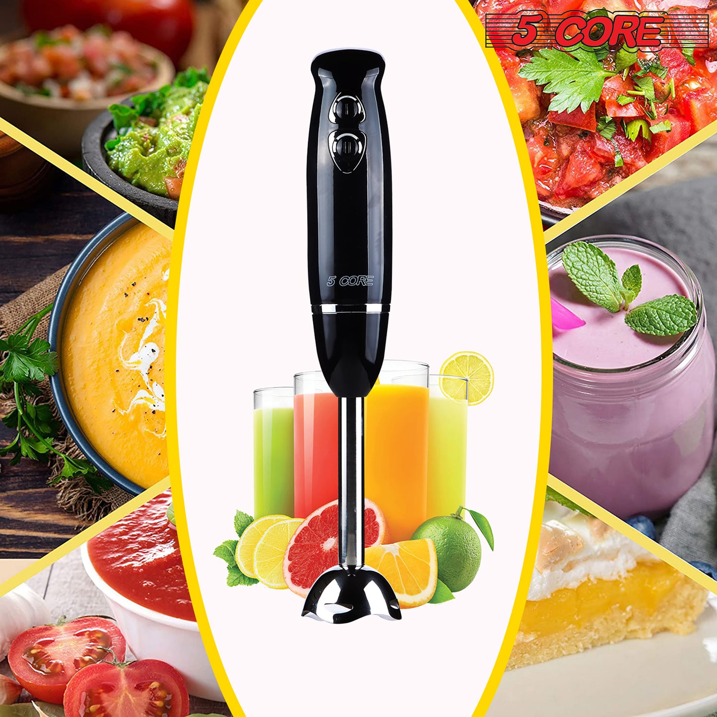 Powerful Immersion Blender Black| 500 Watt Multi-Purpose Hand Blender Heavy Duty Copper Motor w/ Steel Finish | for Soup, Smoothie, Puree, Baby Food, 304 Stainless Steel Blades- HB 1510 BLK