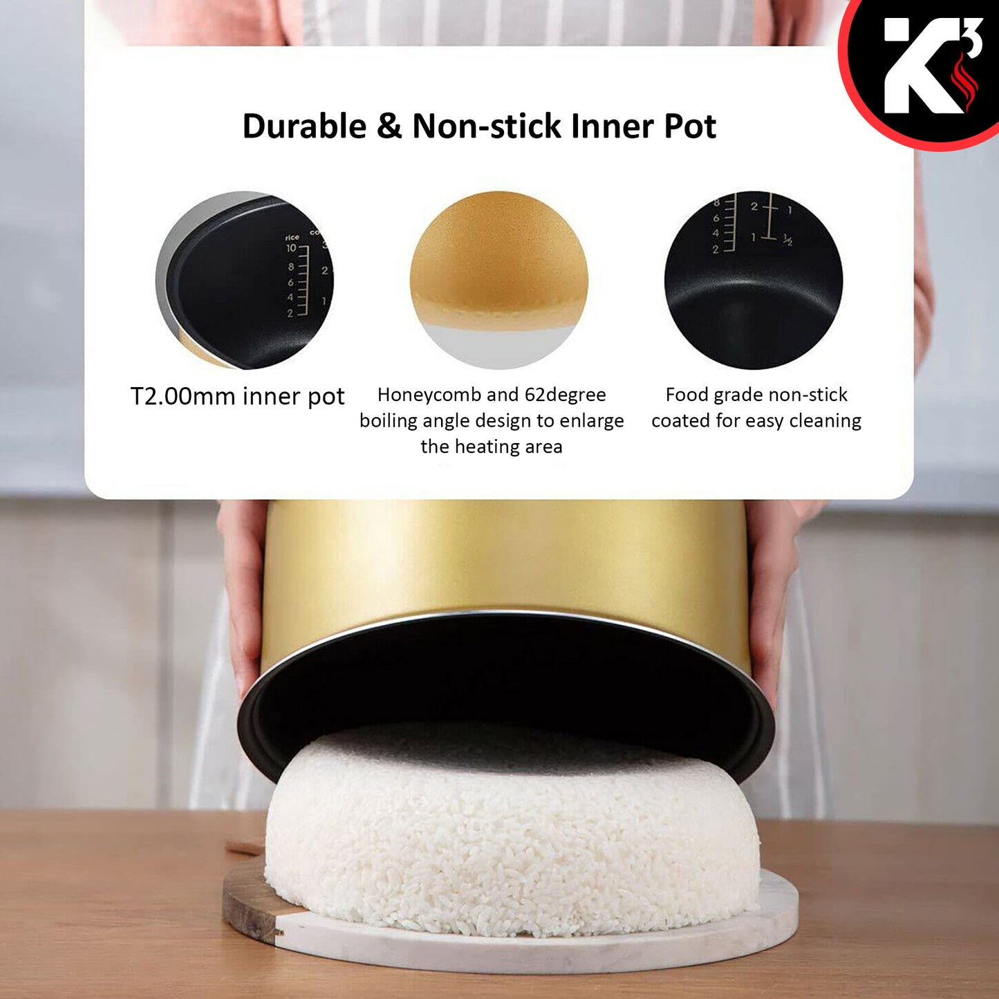 Kcubeinc 5.3Qt Asian Rice Cooker Digital Programmable 15-in-1 Ergonomic Large Touch Screen Electric Multi Cooker Slow Cooker Steamer Pot Warmer 11 Cups 24 Hour Delay Timer Auto Keep Warm Feature RC 0501