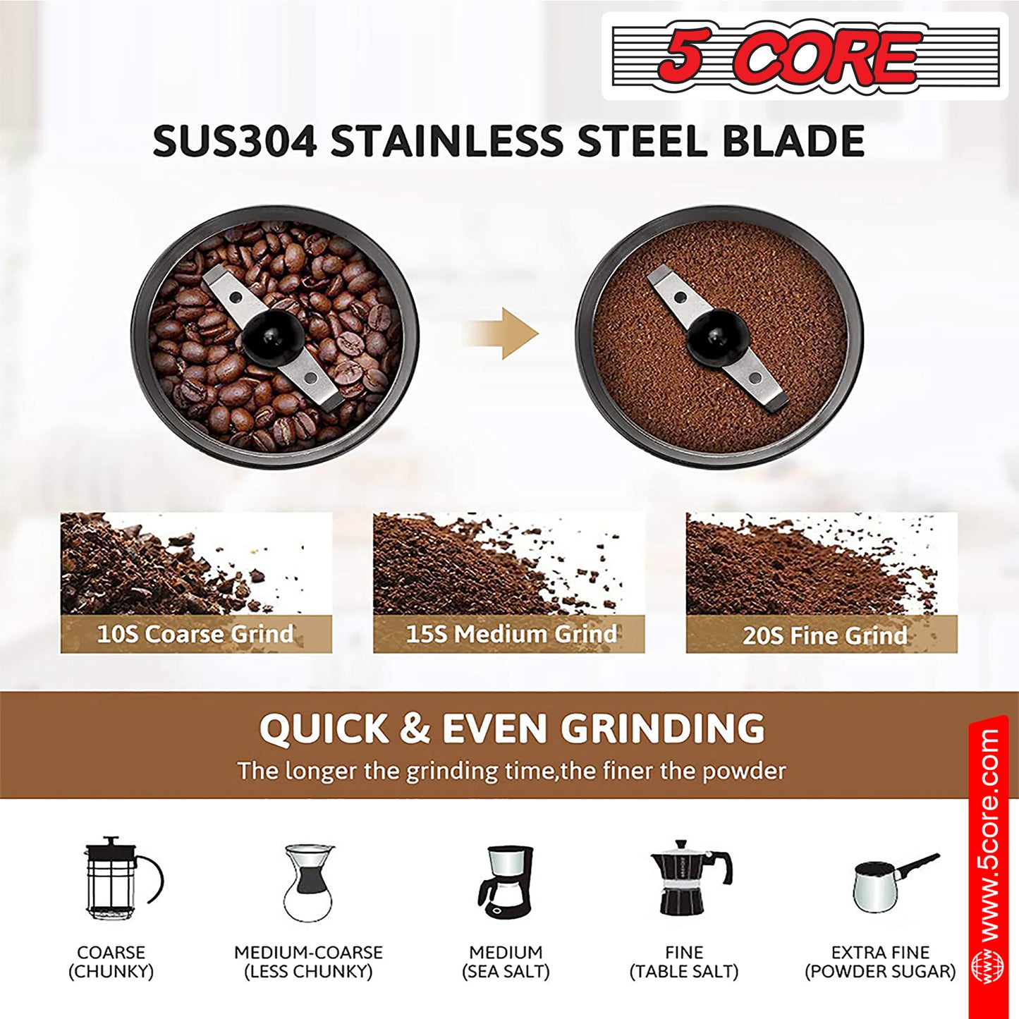 Electric Coffee Grinder Spice Grinders Large Portable Compact with Stainless Blade Grinder CG 01 BR