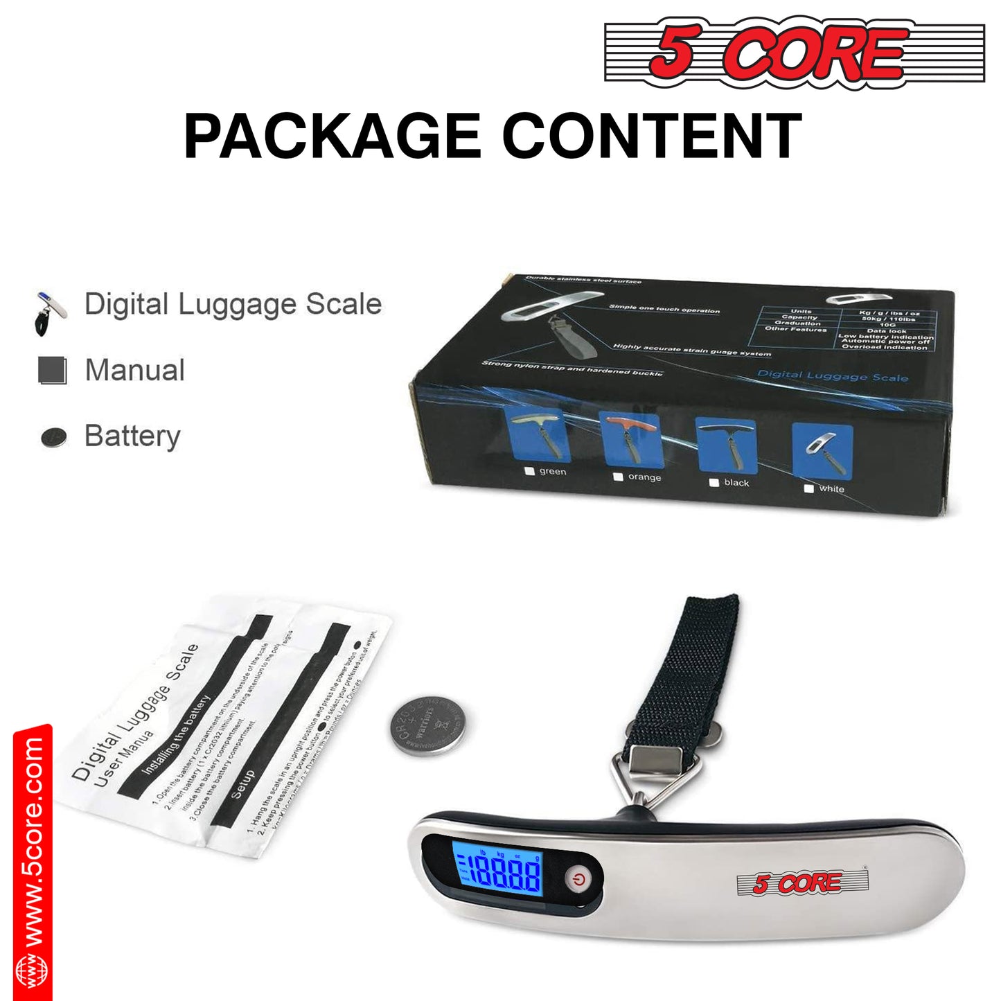 Kcubeinc 110 Pounds Digital Hanging Luggage Scale with Backlit/ Scale for Travel, Rubber Paint Handle and Battery Included- LS-005