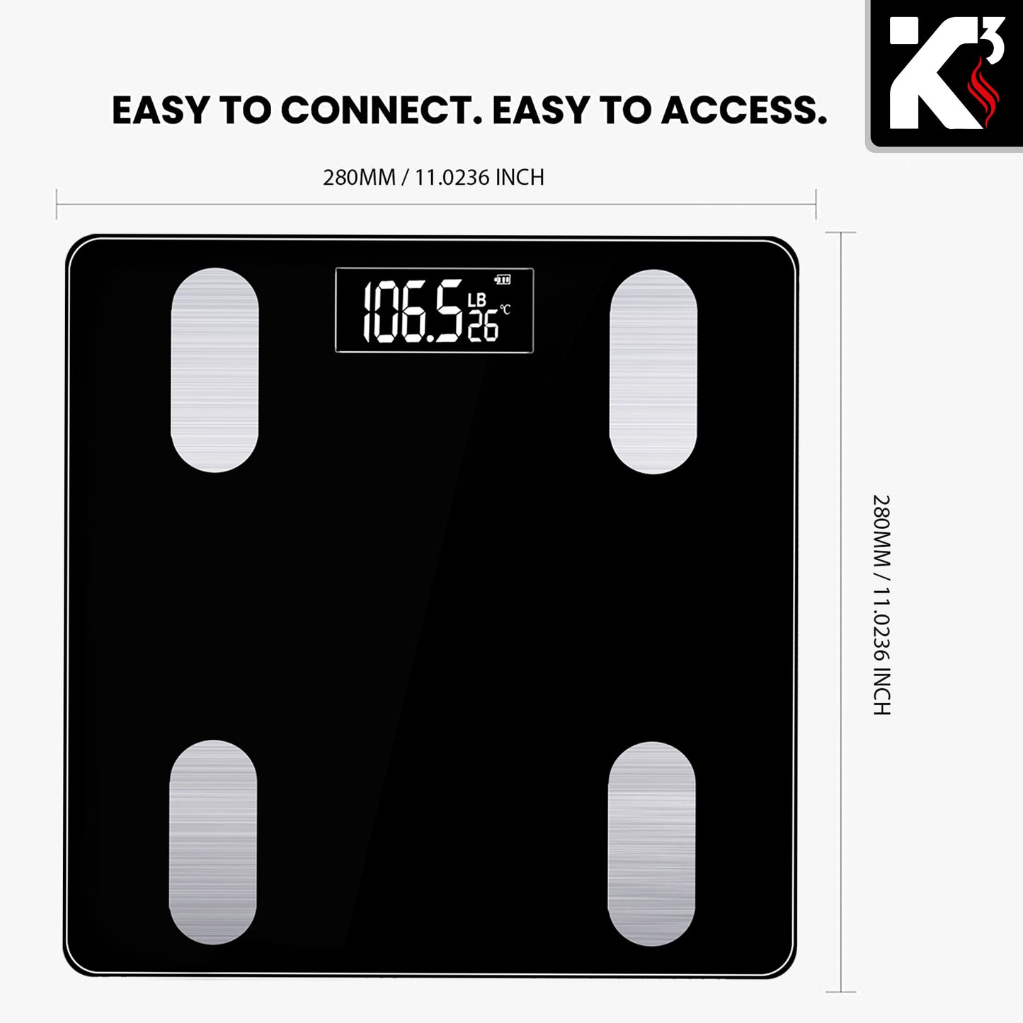 Kcubeinc Smart Digital Bathroom Weighing Scale with Body Fat and Water Weight for People, Bluetooth BMI Electronic Body Analyzer Machine, 400 lbs. BBS VL B BLK