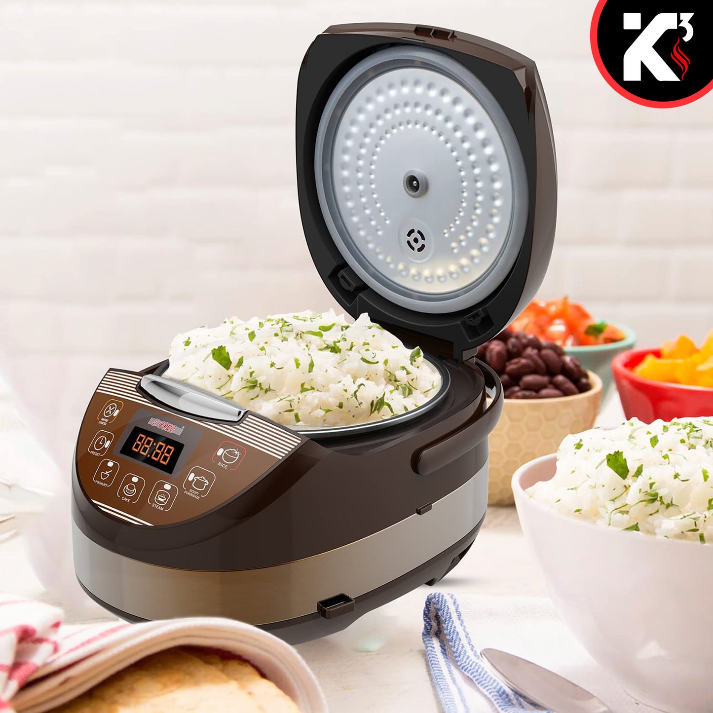 Kcubeinc 5.3Qt Asian Rice Cooker Digital Programmable 15-in-1 Ergonomic Large Touch Screen Electric Multi Cooker Slow Cooker Steamer Pot Warmer 11 Cups 24 Hour Delay Timer Auto Keep Warm Feature RC 0502