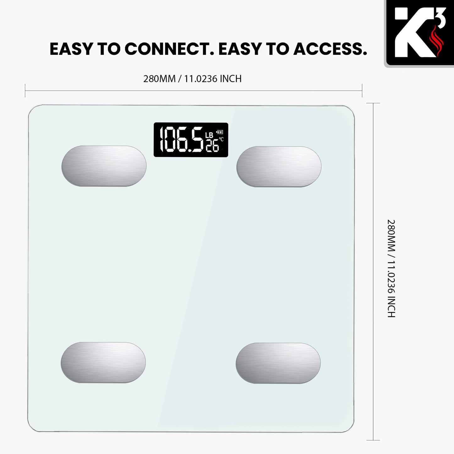 Kcubeinc Smart Digital Bathroom Weighing Scale with Body Fat and Water Weight for People, Bluetooth BMI Electronic Body Analyzer Machine, 400 lbs. BBS HL B WH