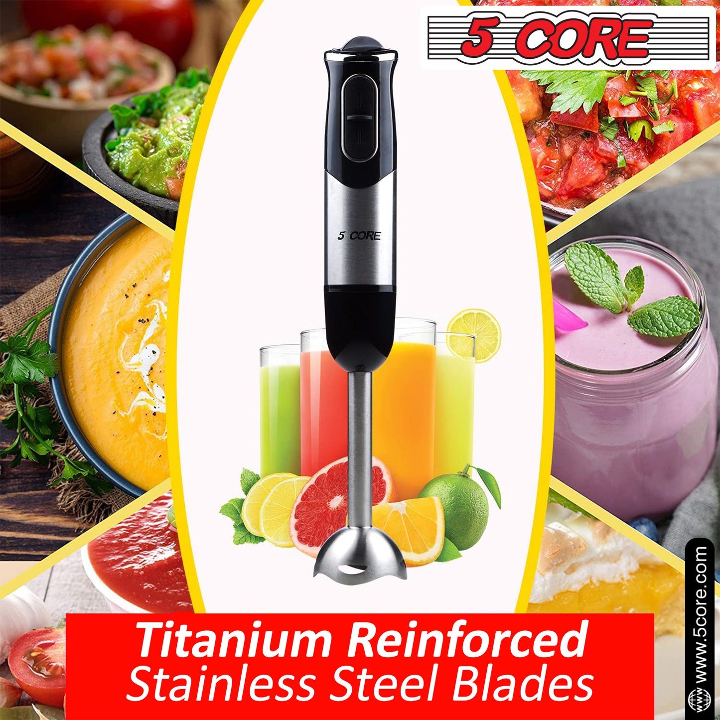 Powerful Immersion Blender| 500 Watt Multi-Purpose Hand Blender Heavy Duty Copper Motor Brushed Stainless Steel| for Soup, Smoothie, Puree, Baby Food, 304 Stainless Steel Blades- HB 1510