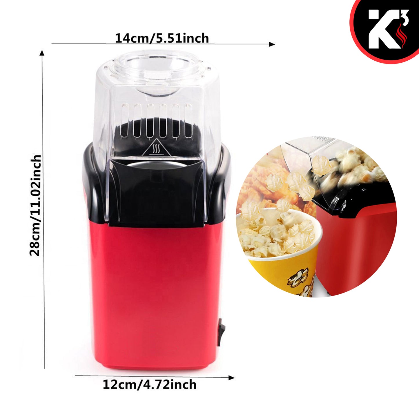 Kcubeinc Popcorn Machine Hot Air Electric Popper Kernel Corn Maker Bpa Free No Oil POP R