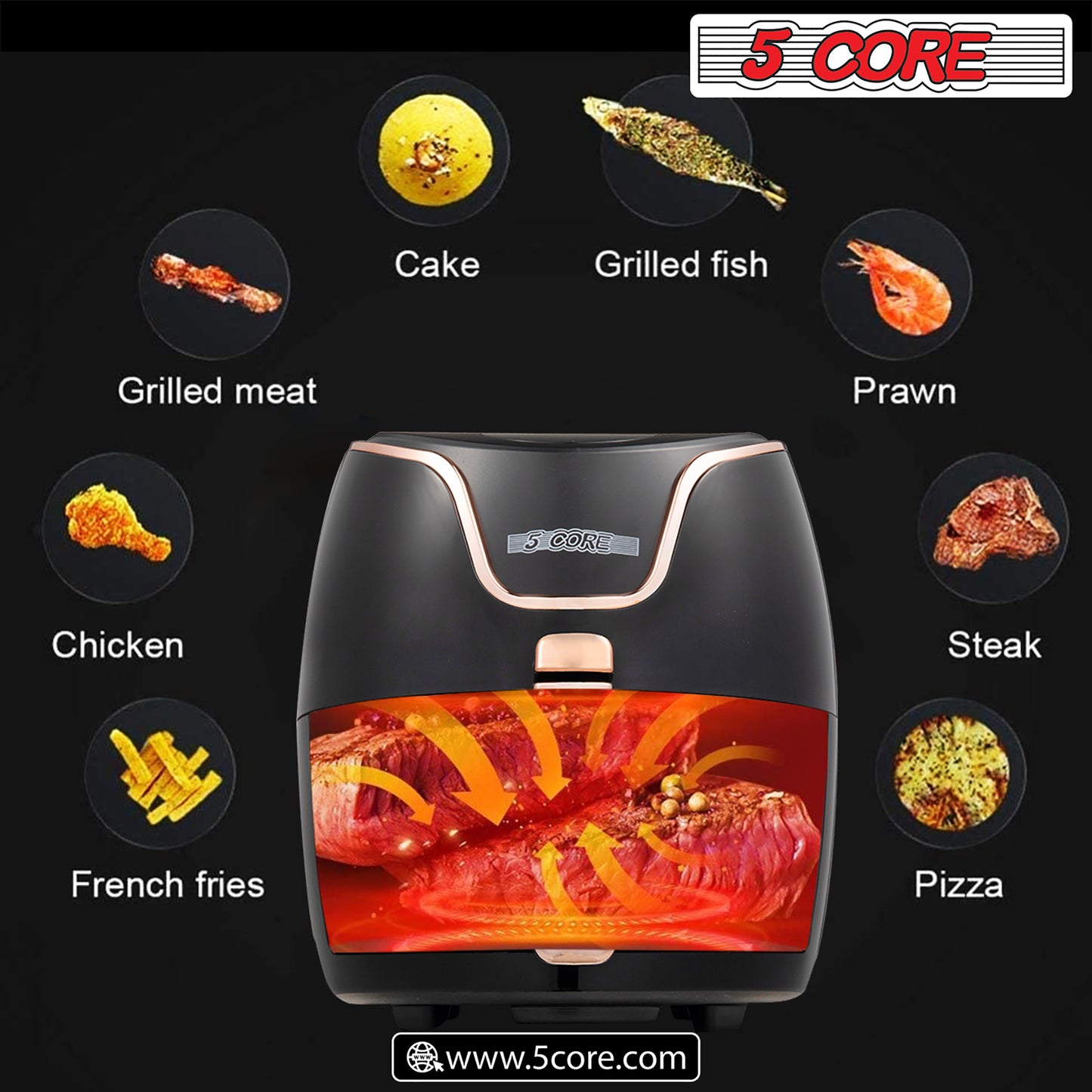 Air Fryer Oven 3.8 Quart (3.5 Liter)|Air Fryers Oven 1400W| 4-in-1 Black Airfryer, Bake, Roast, Reheat, Space-saving & Low-noise, 85% Less Oil, Nonstick, 11 Preset, Large Touch Screen- AF 380