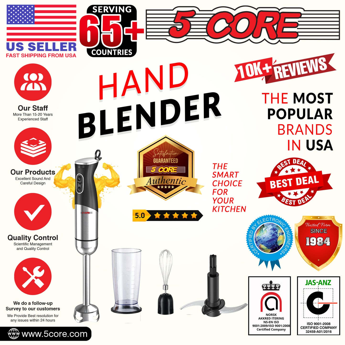 Our Powerful Immersion Blender| 500W Electric Hand Blender with 800ml Mixing Beaker| Portable Stick Mixer Perfect for Soup, Smoothie, Puree, Baby Food, 304 Stainless Steel Blades- HB 1516 NEW