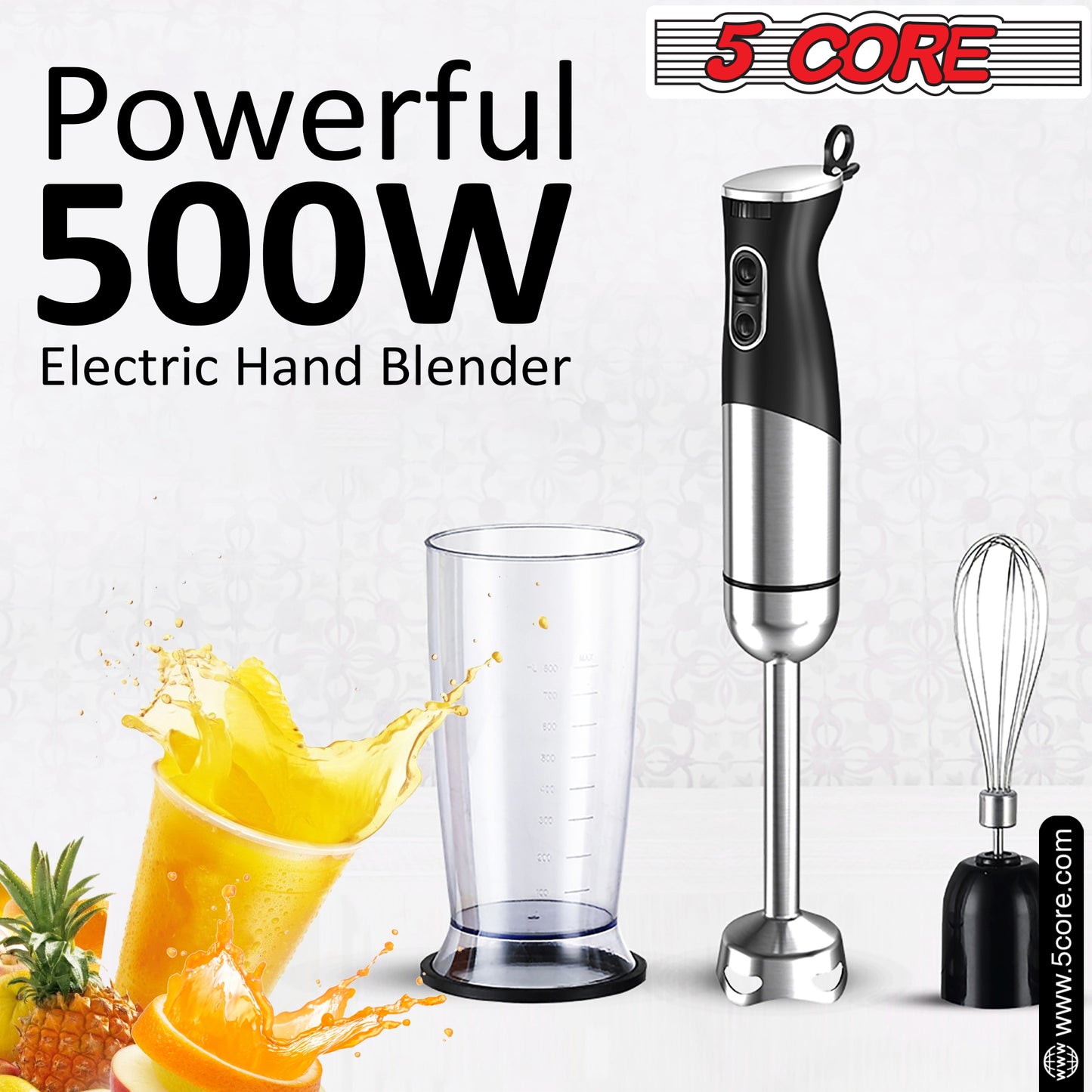 Our Powerful Immersion Blender| 500W Electric Hand Blender with 800ml Mixing Beaker| Portable Stick Mixer Perfect for Soup, Smoothie, Puree, Baby Food, 304 Stainless Steel Blades- HB 1516 NEW