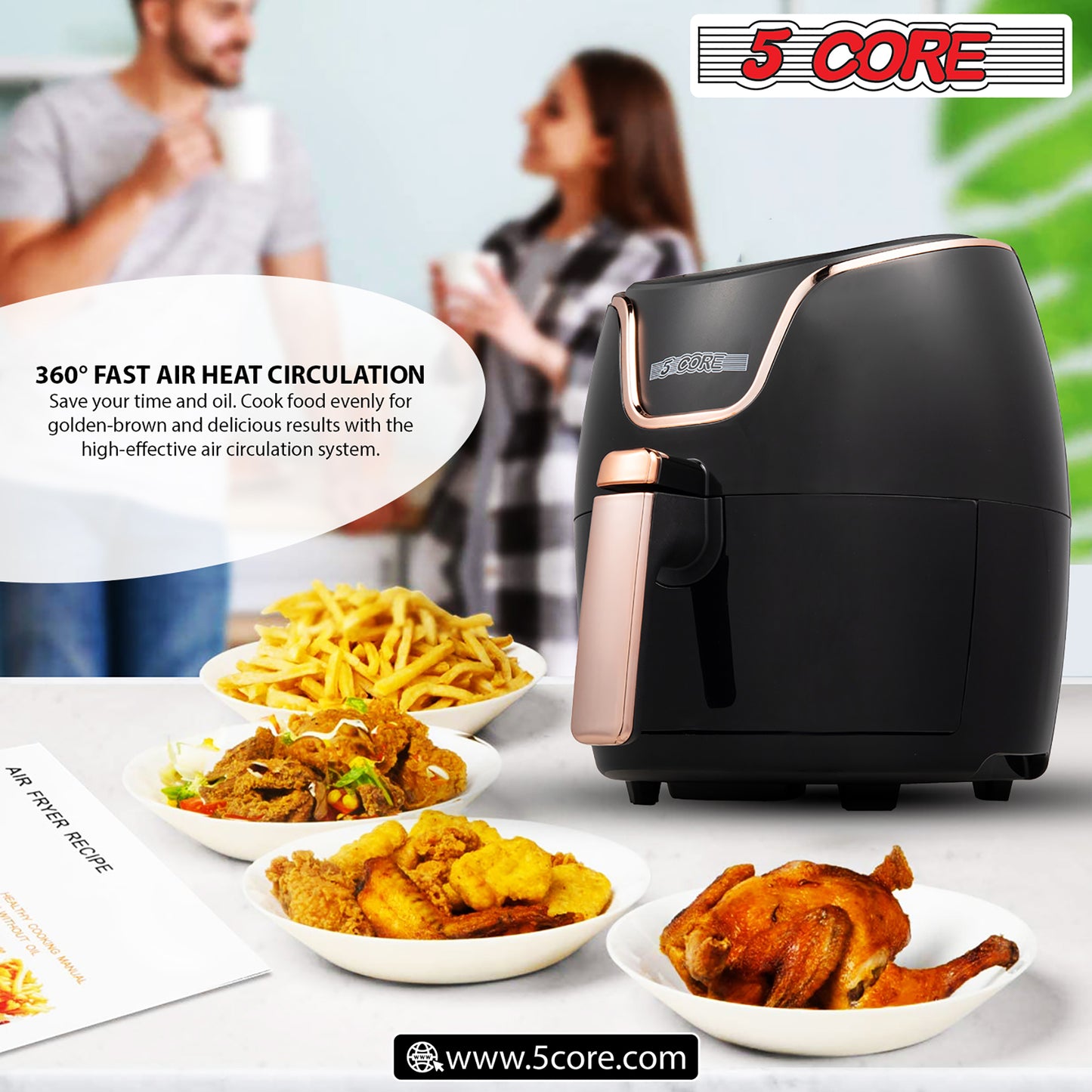 Air Fryer Oven 3.8 Quart (3.5 Liter)|Air Fryers Oven 1400W| 4-in-1 Black Airfryer, Bake, Roast, Reheat, Space-saving & Low-noise, 85% Less Oil, Nonstick, 11 Preset, Large Touch Screen- AF 380