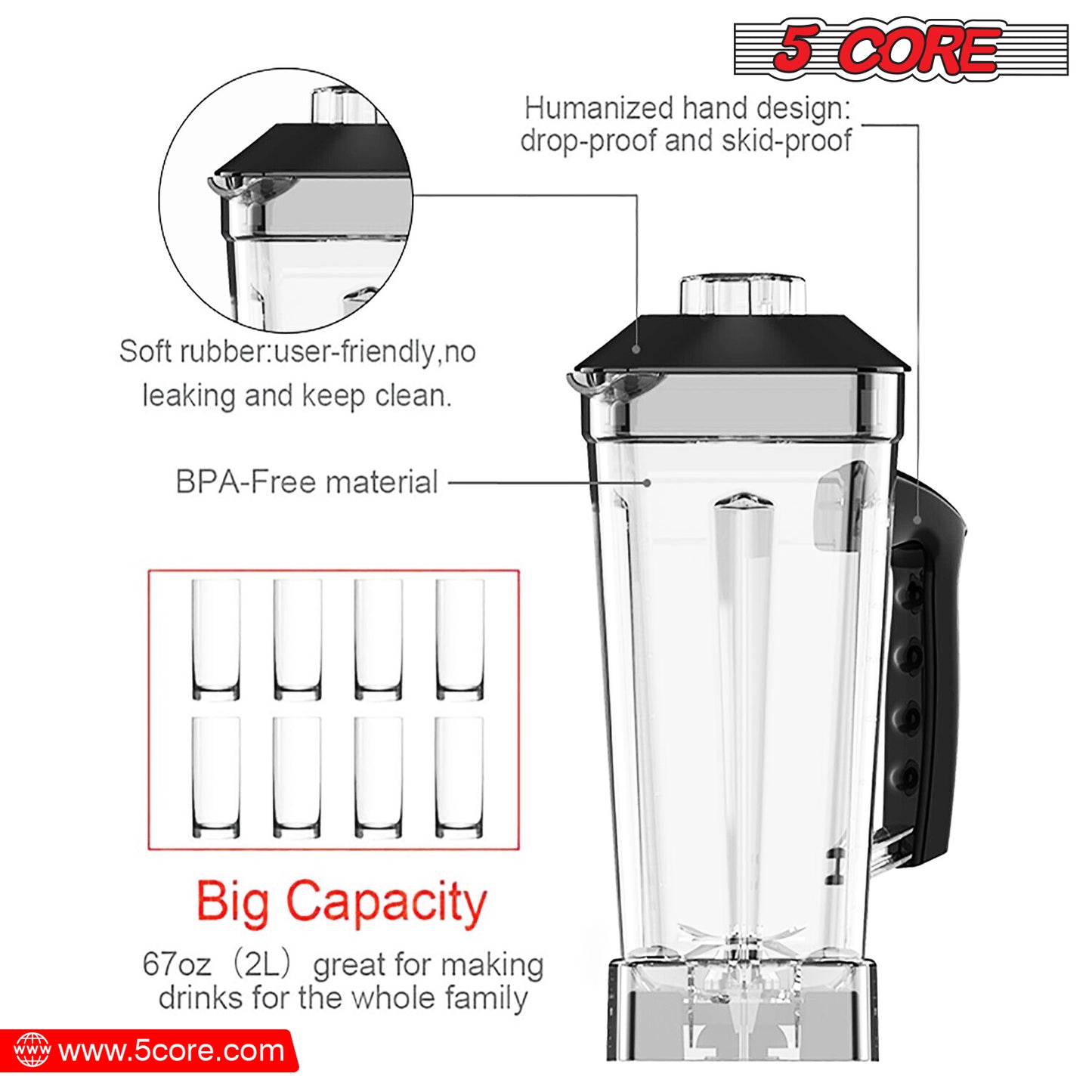Personal Blender for Shakes & Smoothies/ Portable Blender 68 Oz Capacity, Titanium Blade, Travel Cup & Lid/ Heavy-Duty Portable Blender & Food Processor Ideal for Juices, Baby Food- JB 2000 M