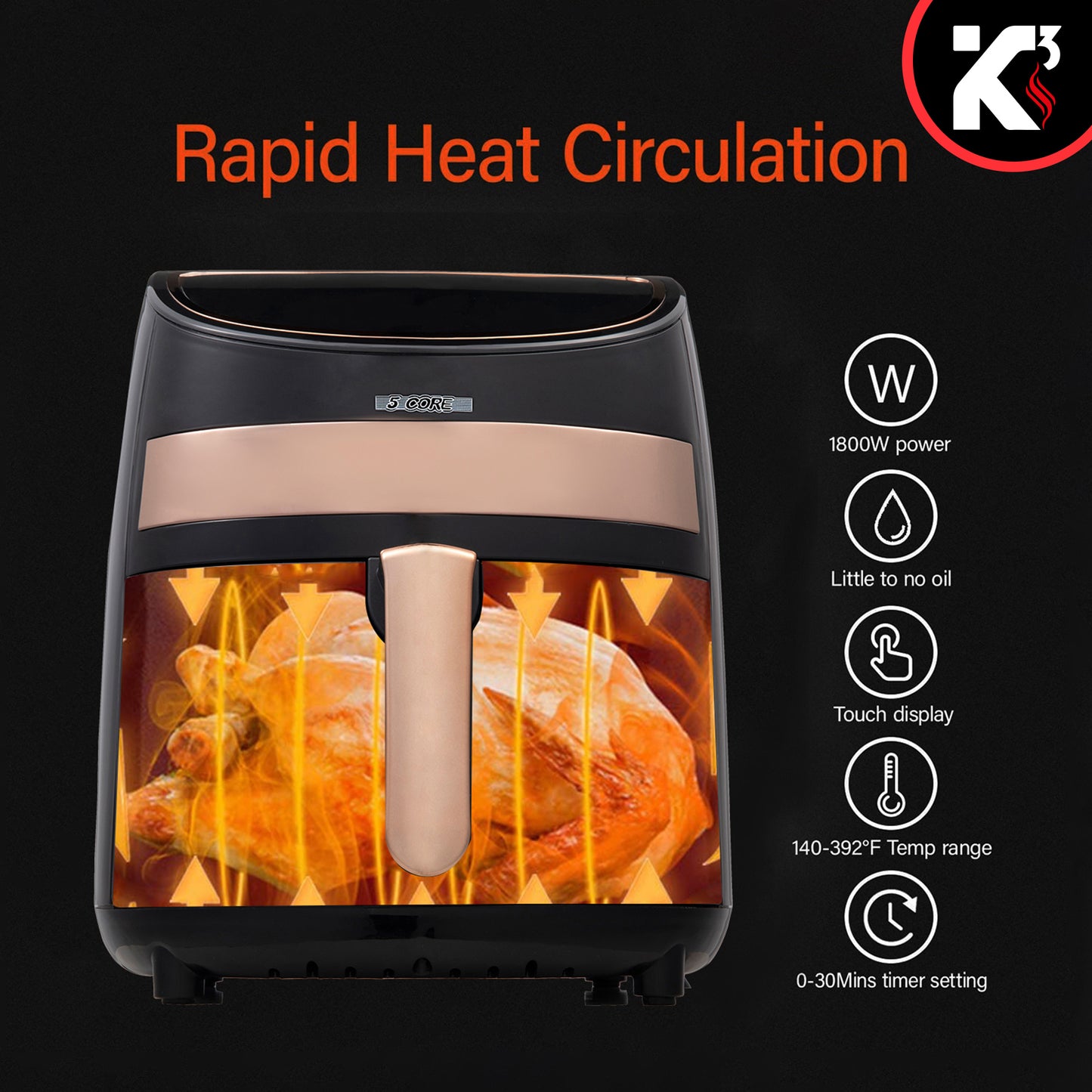Air Fryer Oven 3.2 Quart (3 Liter)| 4-in-1 Black Airfryer, Bake, Roast, Reheat, Space-saving & Low-noise, 85% Oil-less, Nonstick| Large Touch Screen, ETL Approved- AF 320