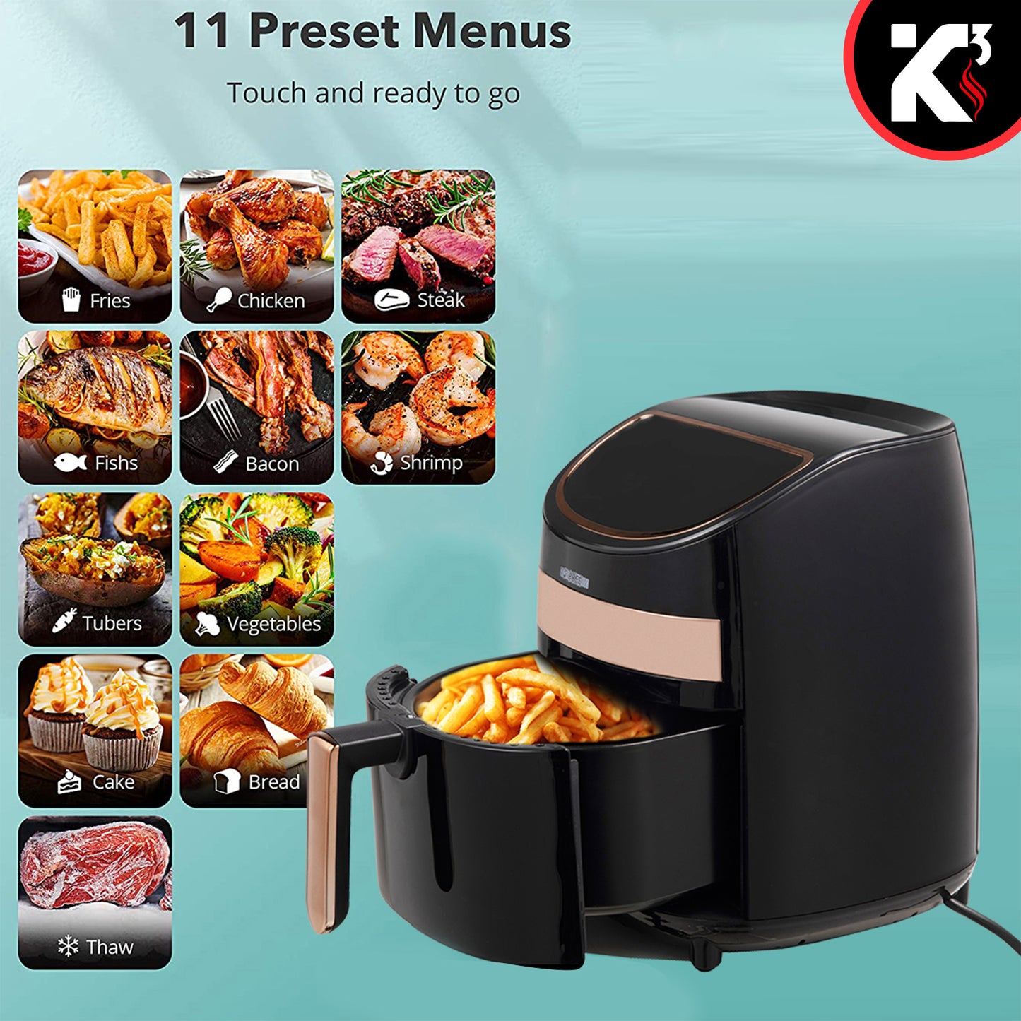 Air Fryer Oven 3.2 Quart (3 Liter)| 4-in-1 Black Airfryer, Bake, Roast, Reheat, Space-saving & Low-noise, 85% Oil-less, Nonstick| Large Touch Screen, ETL Approved- AF 320
