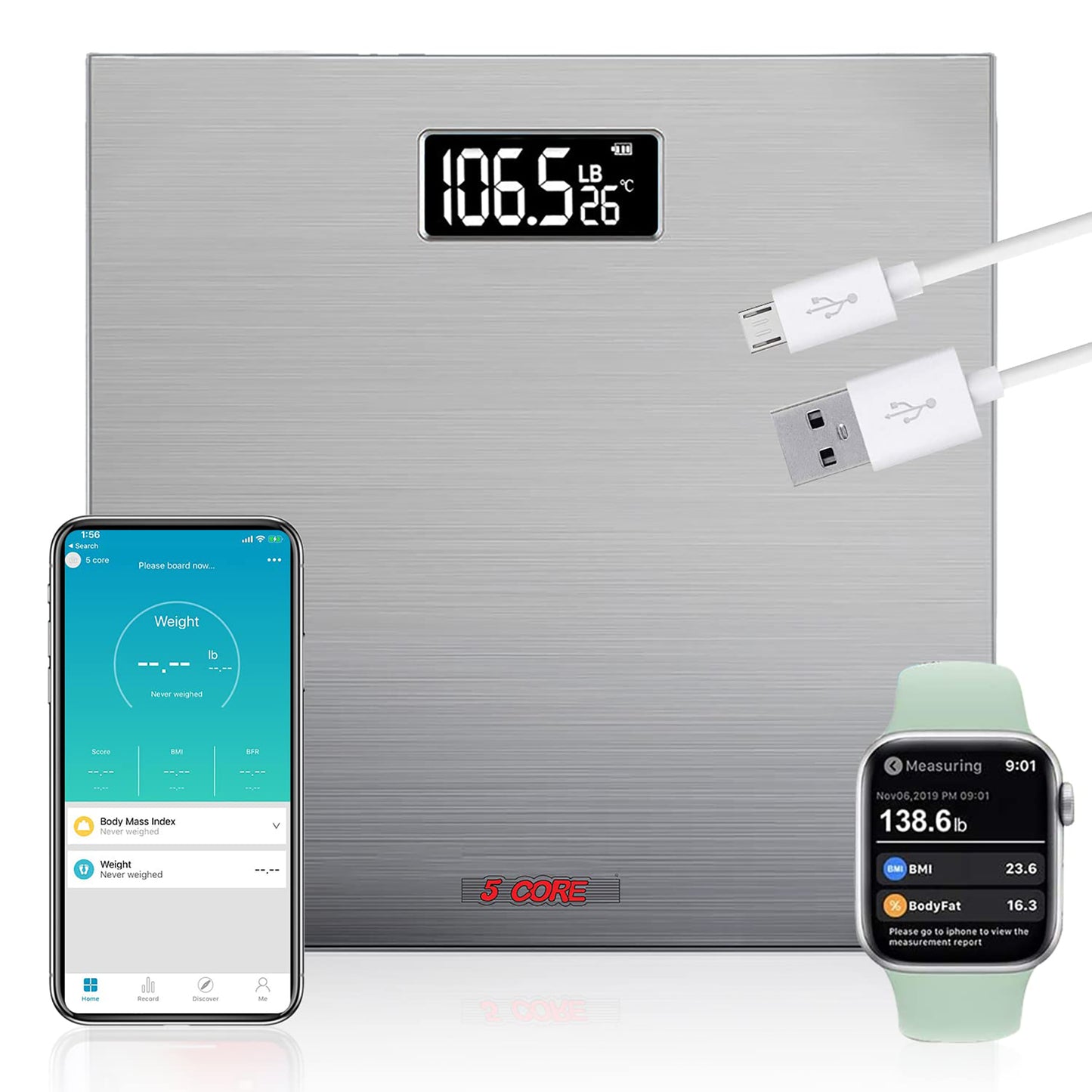 Kcubeinc Digital Scale for Body Weight Bathroom Scales Large Display Rechargeable Batteries BS 02 R SLV