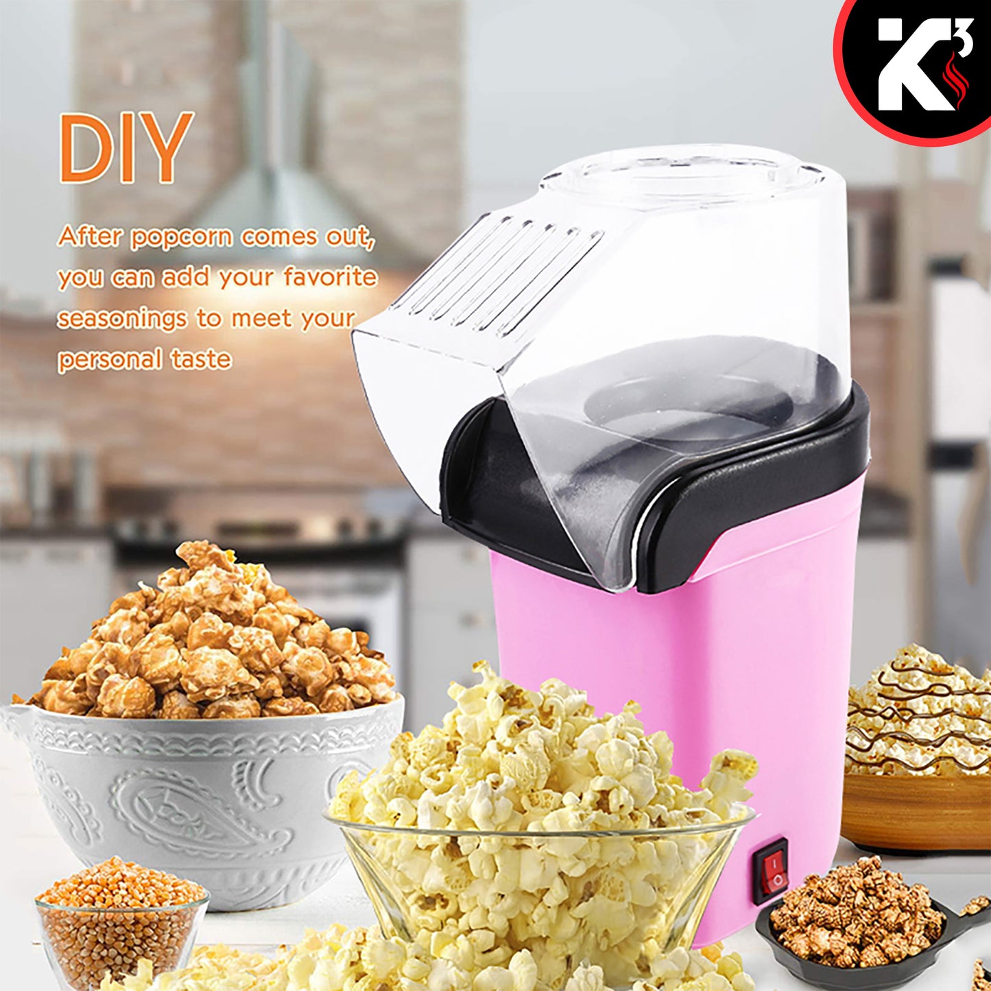 Kcubeinc Popcorn Machine Hot Air Electric Popper Kernel Corn Maker Bpa Free No Oil POP P