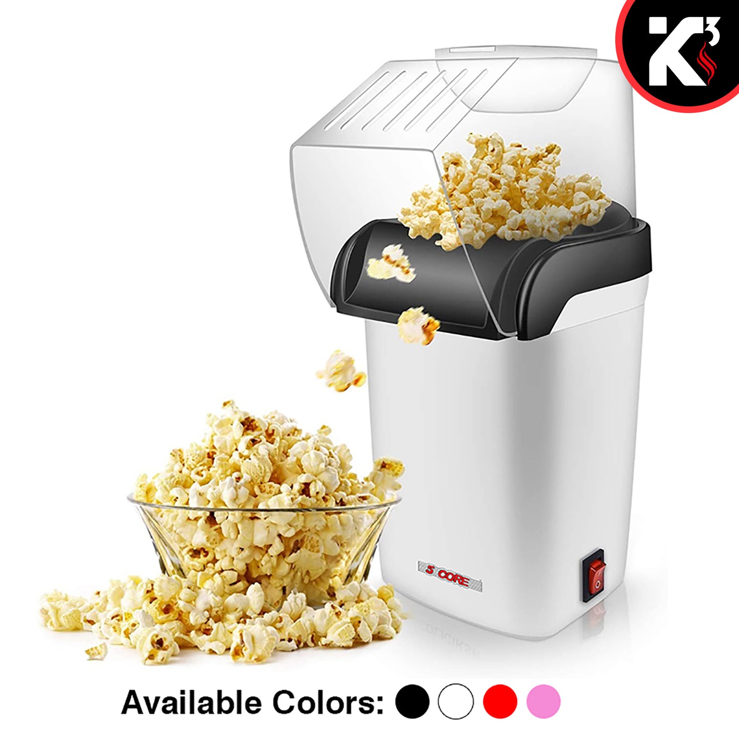 Kcubeinc Popcorn Machine Hot Air Electric Popper Kernel Corn Maker Bpa Free No Oil POP W