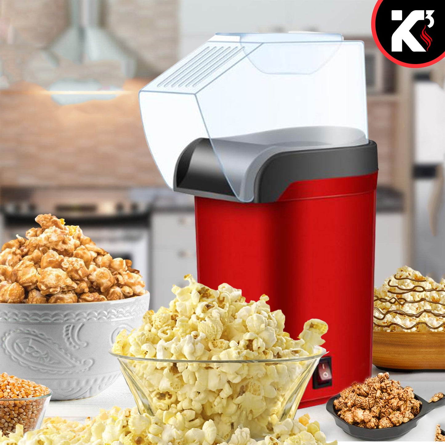 Kcubeinc Popcorn Machine Hot Air Electric Popper Kernel Corn Maker Bpa Free No Oil POP R