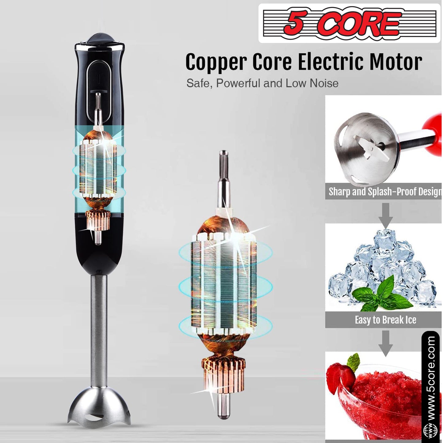 Powerful Immersion Blender| 500 Watt Multi-Purpose Hand Blender Heavy Duty Copper Motor Brushed Stainless Steel| for Soup, Smoothie, Puree, Baby Food, 304 Stainless Steel Blades- HB 1510