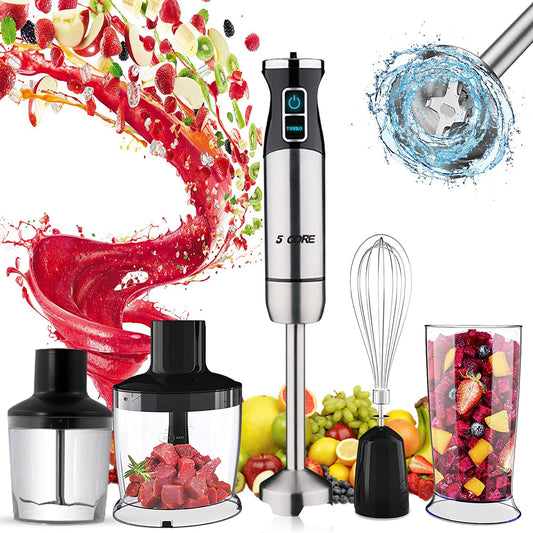 Powerful Immersion Blender Red| 500 Watt Multi-Purpose Hand Blender Heavy Duty Copper Motor 304 Stainless Steel Blades| for Soup, Smoothie, Puree, Baby Food, 304 Stainless Steel Blades- HB 1520