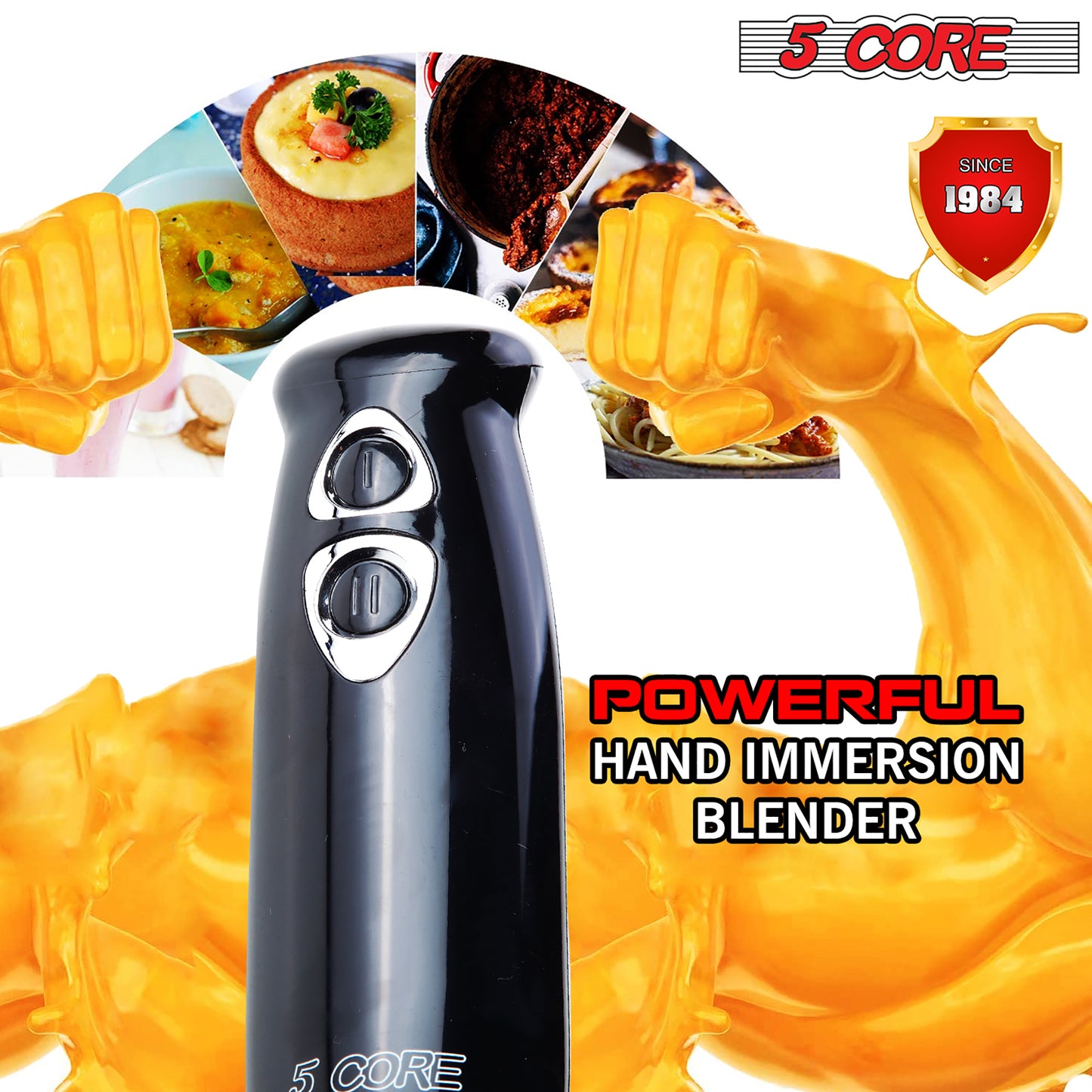 Powerful Immersion Blender Black| 500 Watt Multi-Purpose Hand Blender Heavy Duty Copper Motor w/ Steel Finish | for Soup, Smoothie, Puree, Baby Food, 304 Stainless Steel Blades- HB 1510 BLK