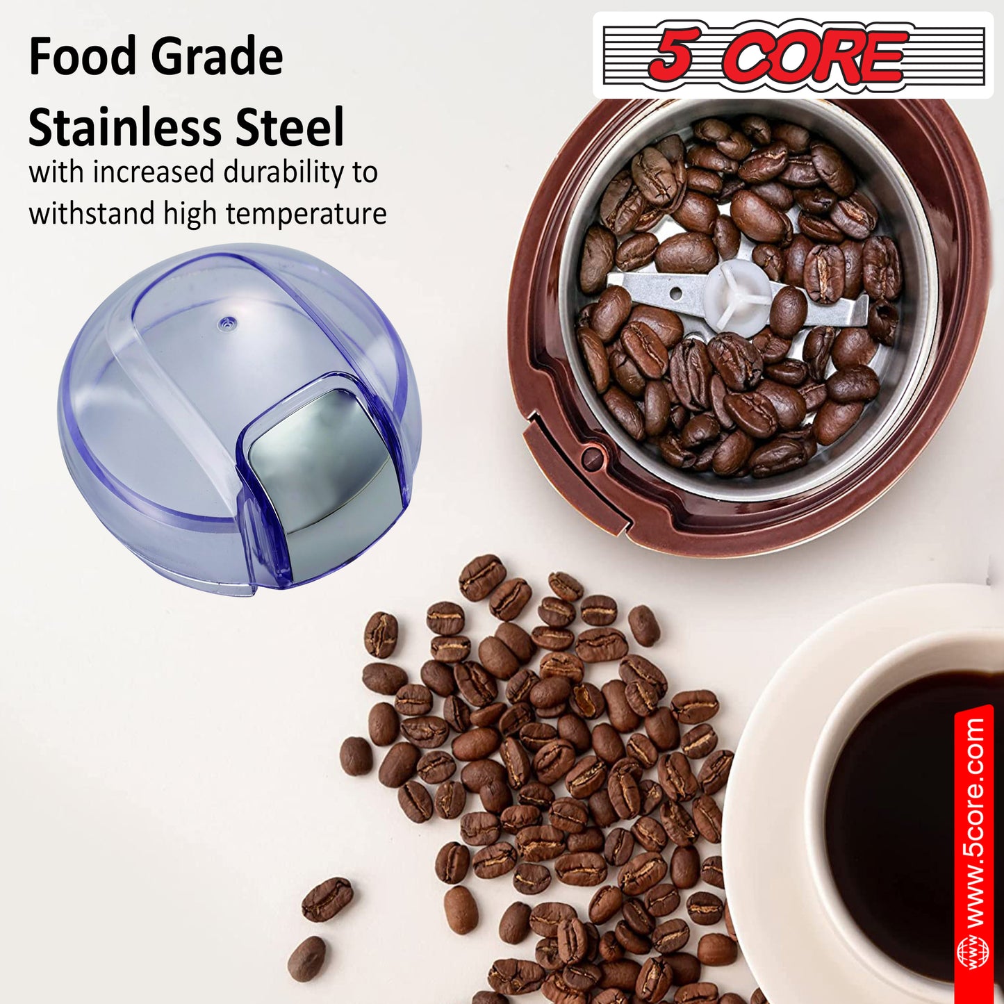 Electric Coffee Grinder Spice Grinders Large Portable Compact with Stainless Blade Grinder CG 01 BR