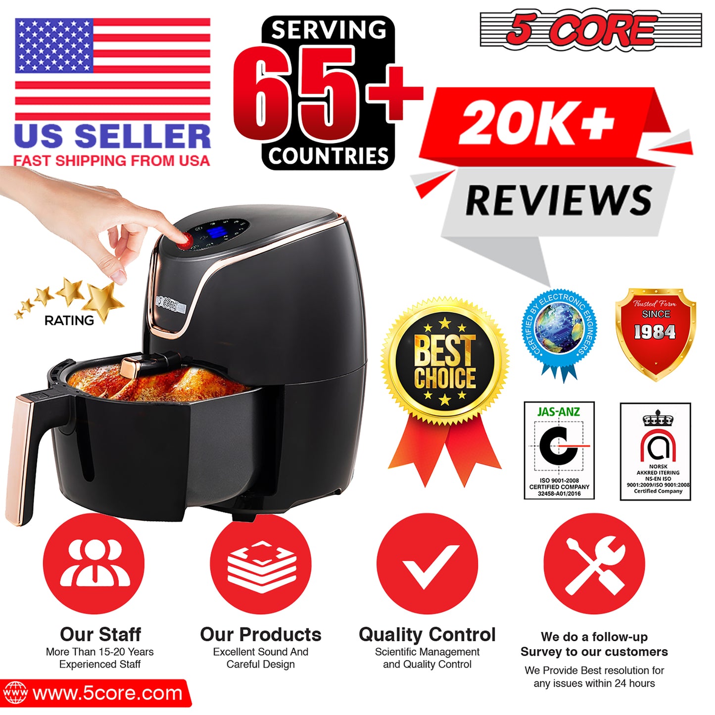 Air Fryer Oven 3.8 Quart (3.5 Liter)|Air Fryers Oven 1400W| 4-in-1 Black Airfryer, Bake, Roast, Reheat, Space-saving & Low-noise, 85% Less Oil, Nonstick, 11 Preset, Large Touch Screen- AF 380