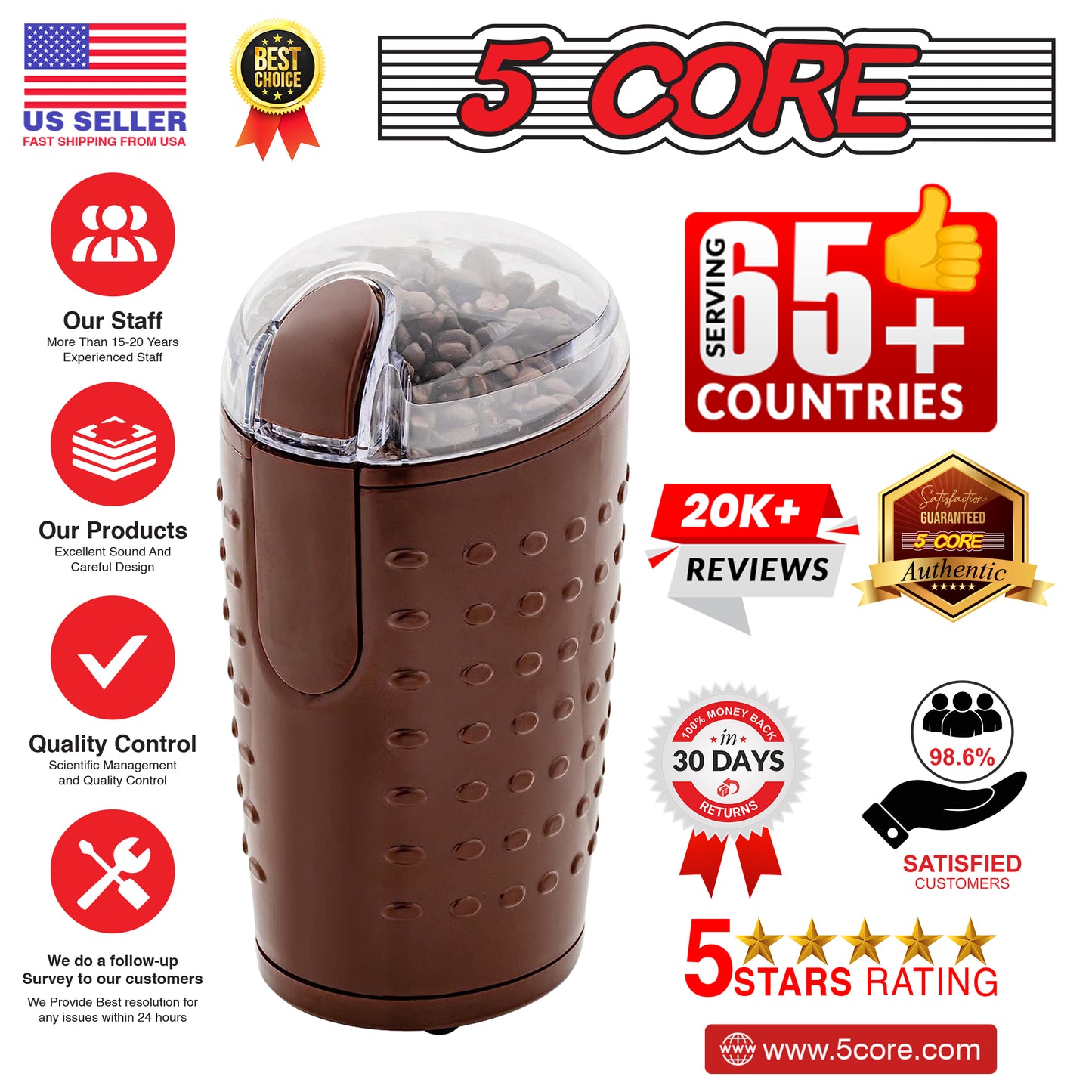 Electric Coffee Grinder Spice Grinders Large Portable Compact with Stainless Blade Grinder CG 01 BR