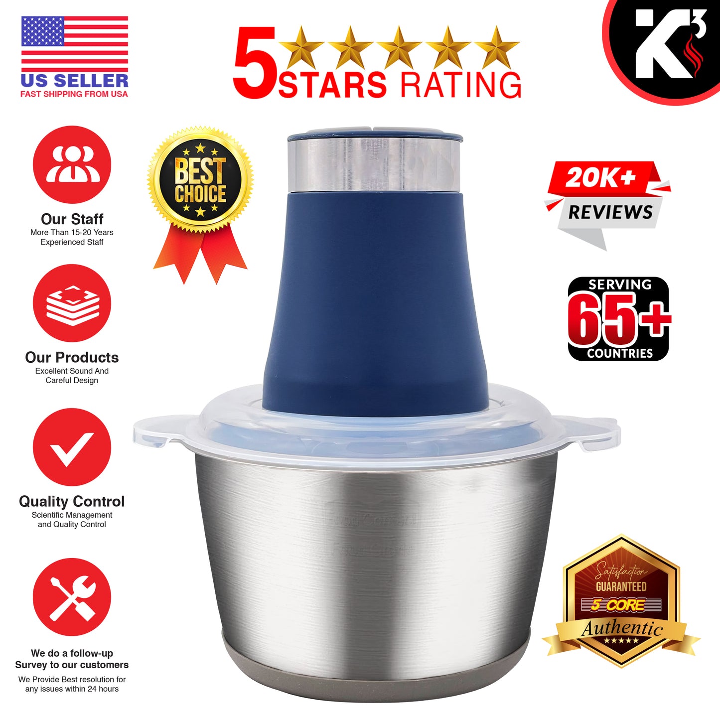 Kcubeinc Food Processor 300W Motor/ Electric Chopper Heavy Duty Meat Grinder/ 12 Cup Capacity, Stainless Steel Bowl With 2 Speed for Vegetables, Fruits, Nuts, Coffee Beans, Lean Ground Meat- MG S SSB