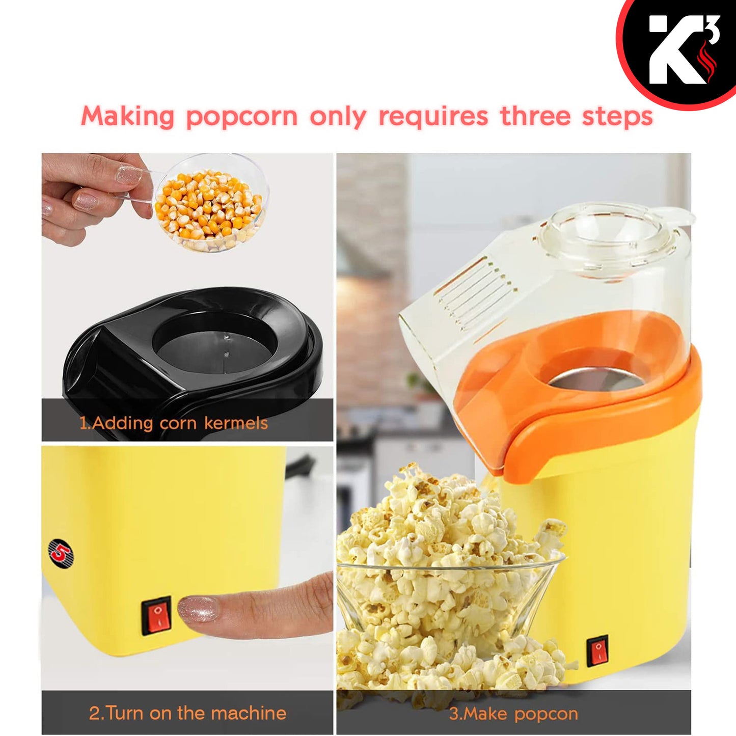 Kcubeinc Microwave Air Popper | BPA Free Premium Food Grade Silicone Hot Air Popcorn Maker | Replaces Microwave Popcorn Bags | Enjoy Air Popped Popcorn - No Oil Needed | POP BWL Y