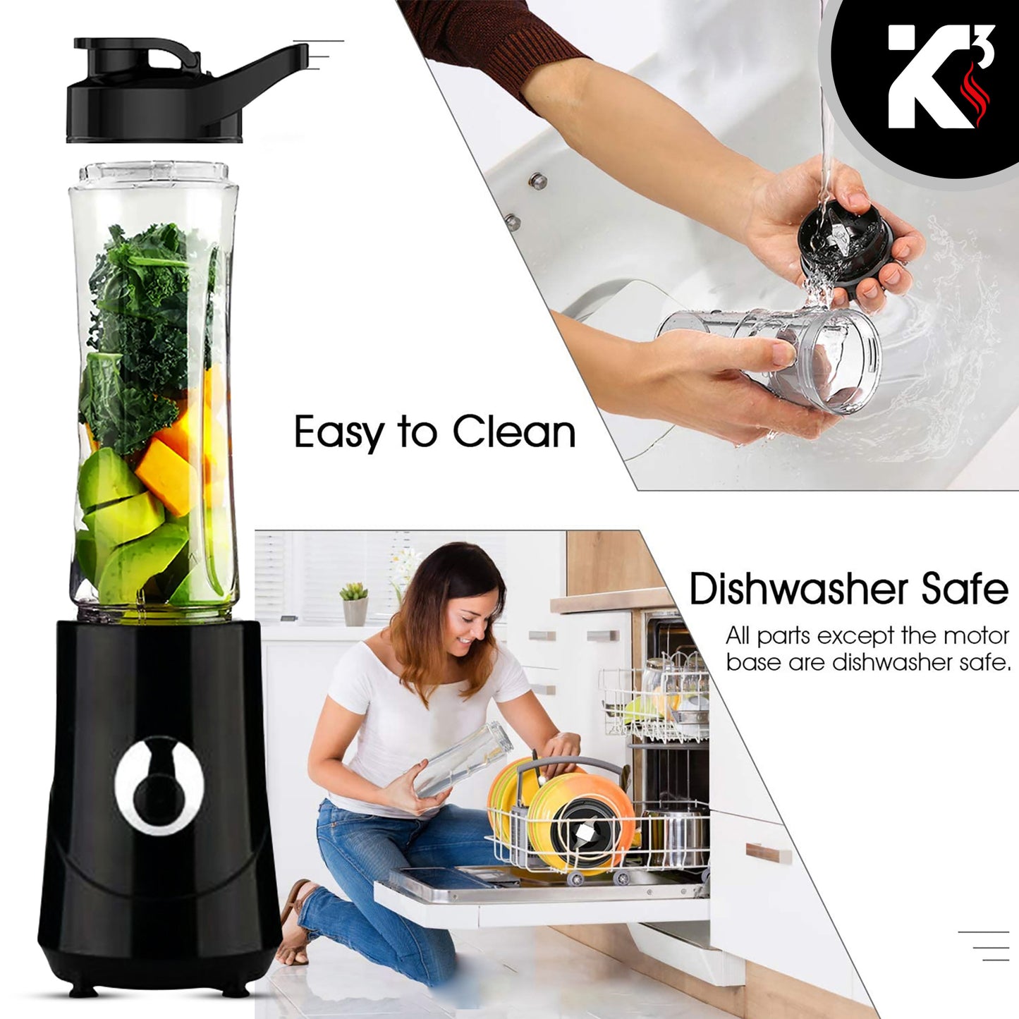 Personal Blender 20 Oz Capacity| BPA Free Food Processor with Portable Bottle 600ml| 160W with Stainless Blades for Powerful Blending Performance| Perfect for Shakes and Smoothies - 5C 421
