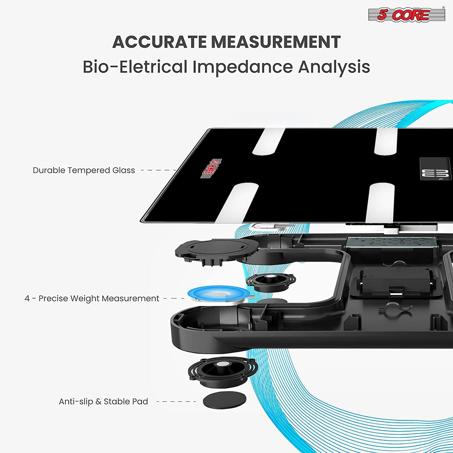 Kcubeinc Rechargeable Smart Digital Bathroom Weighing Scale with Body Fat and Water Weight for People, Bluetooth BMI Electronic Body Analyzer Machine, 400 lbs. BBS HL R BLK