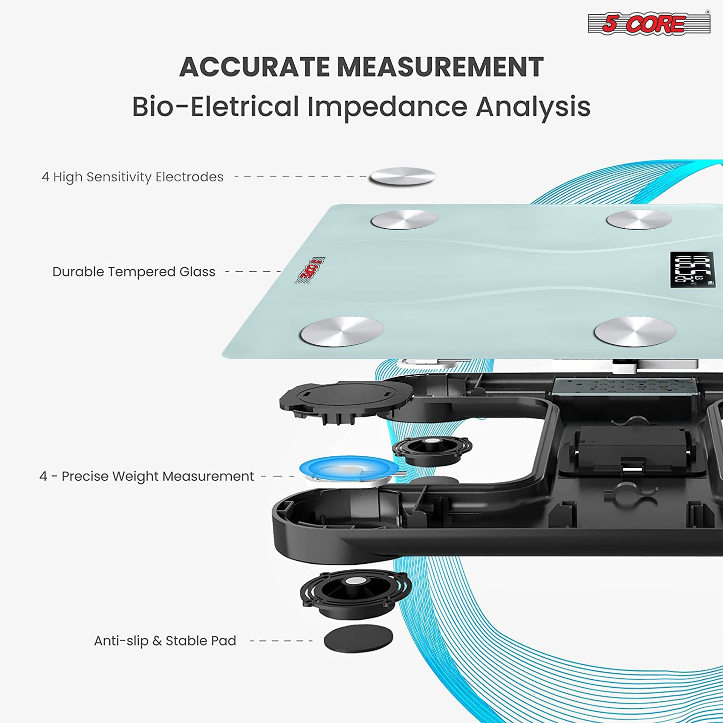 Kcubeinc Digital Scale for Body Weight, Precision Bathroom Weighing Bath Scale, Step-On Technology, High Capacity - 400 lbs. Large Display, Batteries Included BS 01 B WH