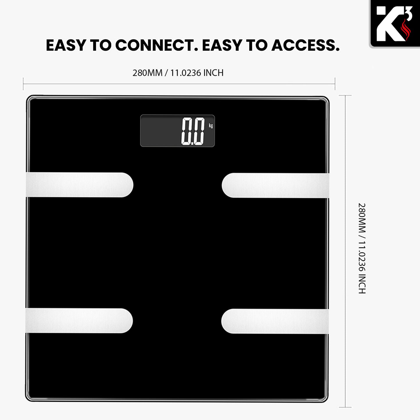 Kcubeinc Smart Digital Bathroom Weighing Scale with Body Fat and Water Weight for People, Bluetooth BMI Electronic Body Analyzer Machine, 400 lbs. BBS HL B BLK