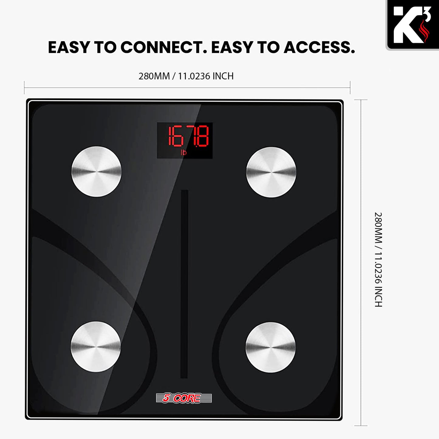 Kcubeinc Smart Digital Bathroom Weighing Scale with Body Fat and Water Weight for People, Bluetooth BMI Electronic Body Analyzer Machine, 400 lbs. BBS DOT B BLK