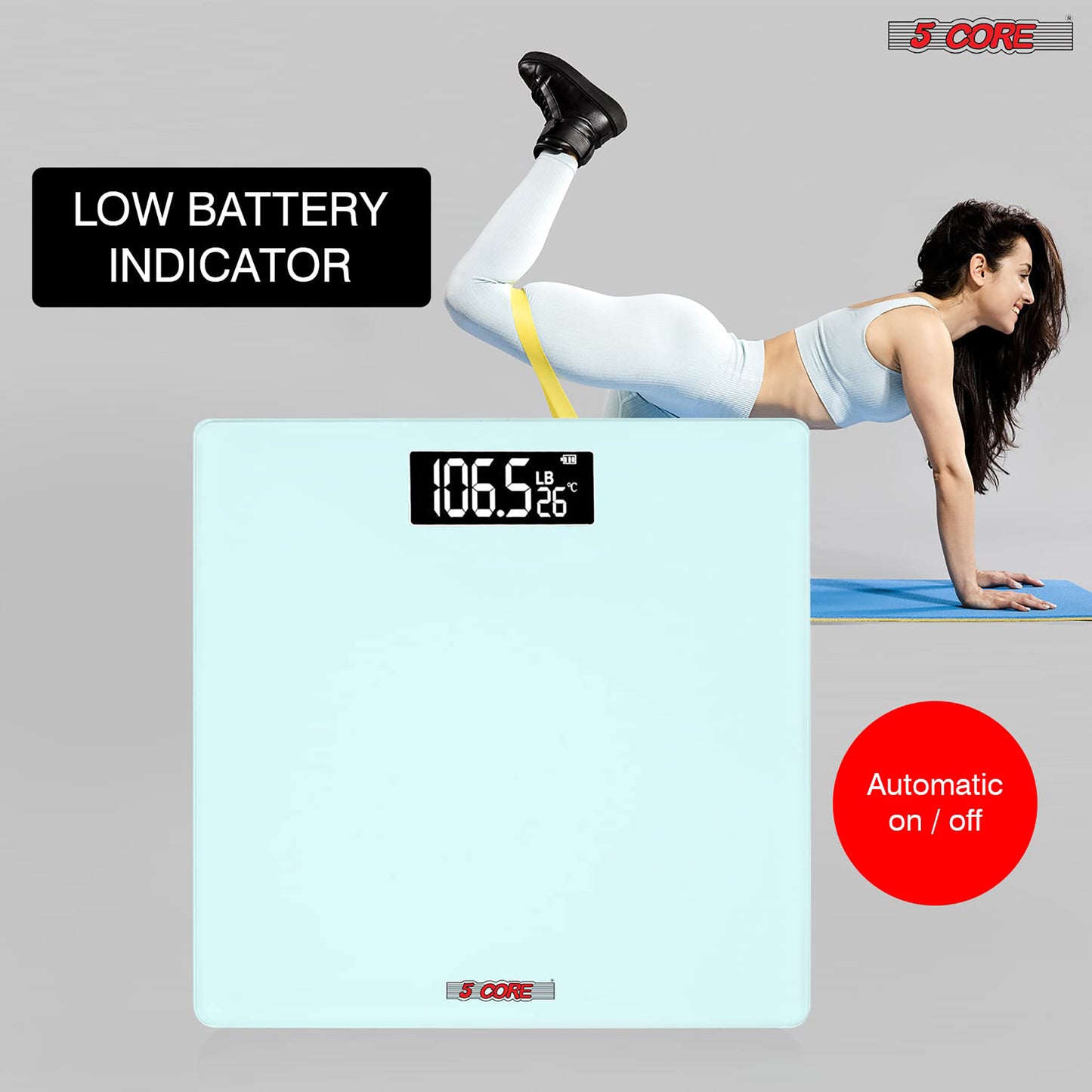 Kcubeinc Digital Scale for Body Weight, Precision Bathroom Weighing Bath Scale, Step-On Technology, High Capacity - 400 lbs. Large Display, Batteries Included BS 02 B WH