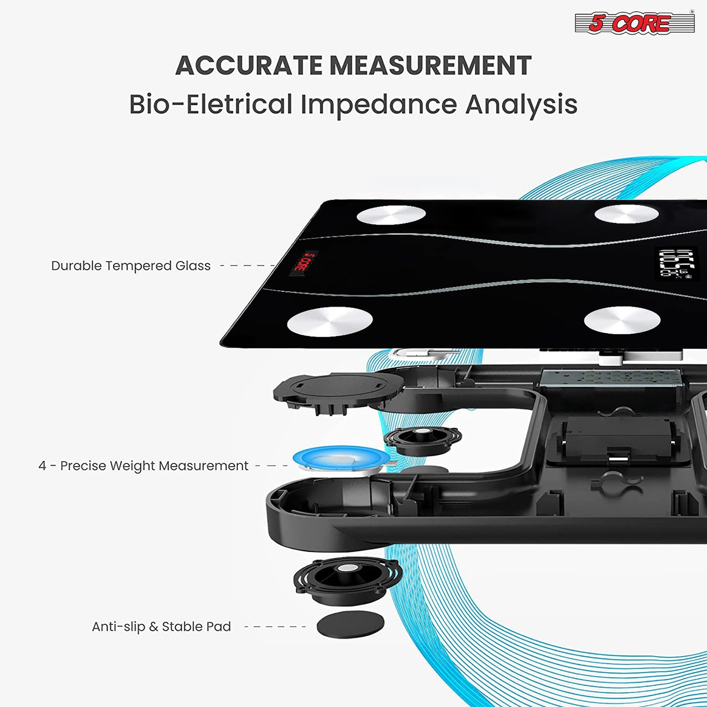Kcubeinc Rechargeable Digital Scale for Body Weight, Precision Bathroom Weighing Bath Scale, Step-On Technology, High Capacity - 400 lbs. Large Display, Batteries Included BS 01 R BLK