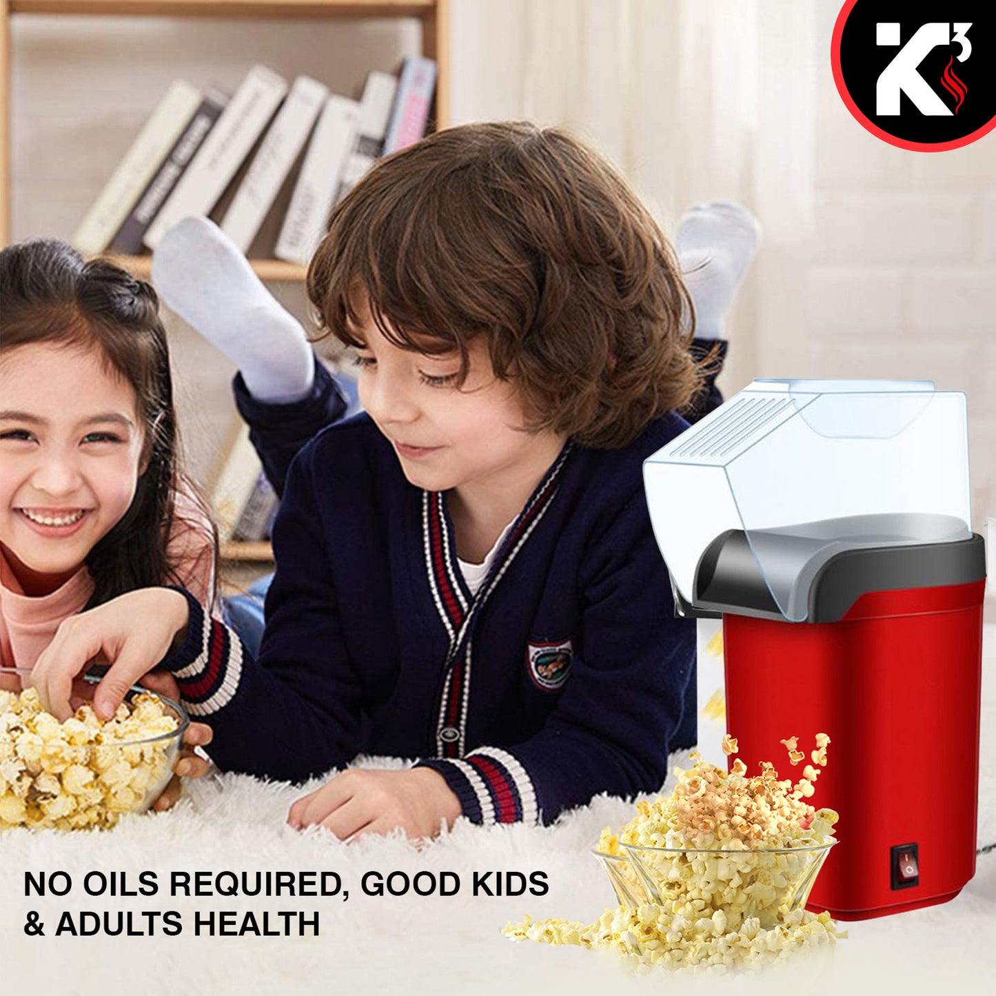 Kcubeinc Popcorn Machine Hot Air Electric Popper Kernel Corn Maker Bpa Free No Oil POP R