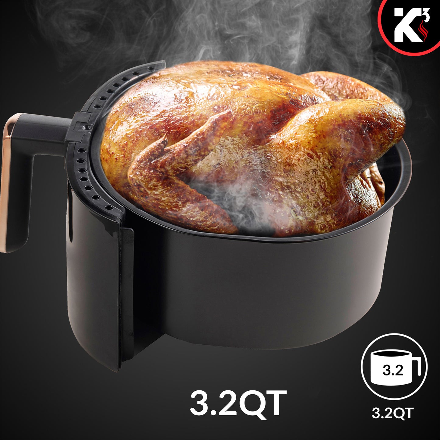 Air Fryer Oven 3.2 Quart (3 Liter)| 4-in-1 Black Airfryer, Bake, Roast, Reheat, Space-saving & Low-noise, 85% Oil-less, Nonstick| Large Touch Screen, ETL Approved- AF 320