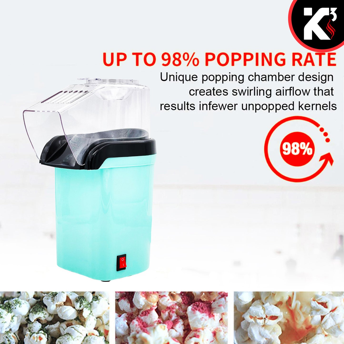 Kcubeinc Popcorn Machine Hot Air Electric Popper Kernel Corn Maker Bpa Free No Oil POP G