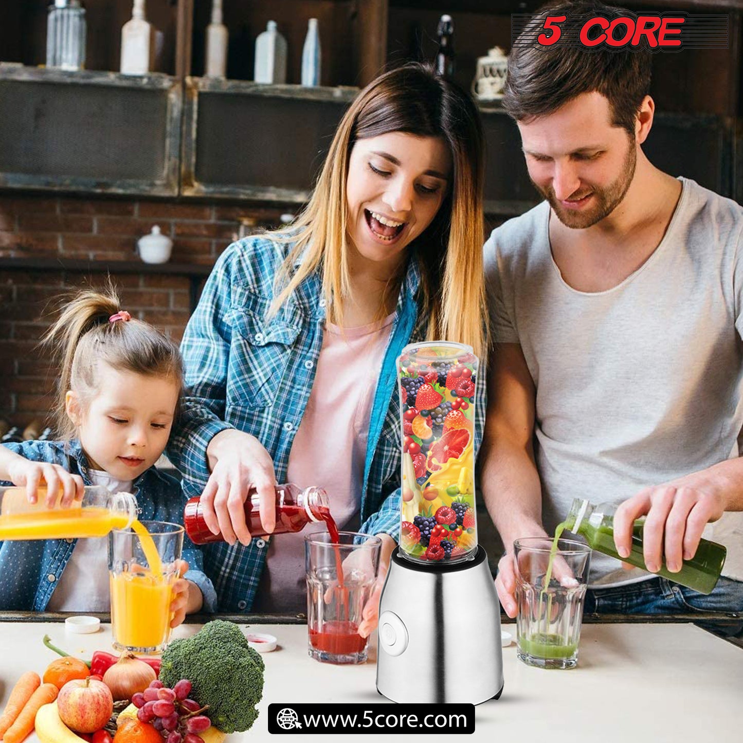 Personal Blender 20 Oz Capacity| BPA Free Food Processor with Portable Bottle 600ml| 300W Electric Motor Powerful Blender with 4 Stainless Steel Blades| For Shakes and Smoothies - 5C 521
