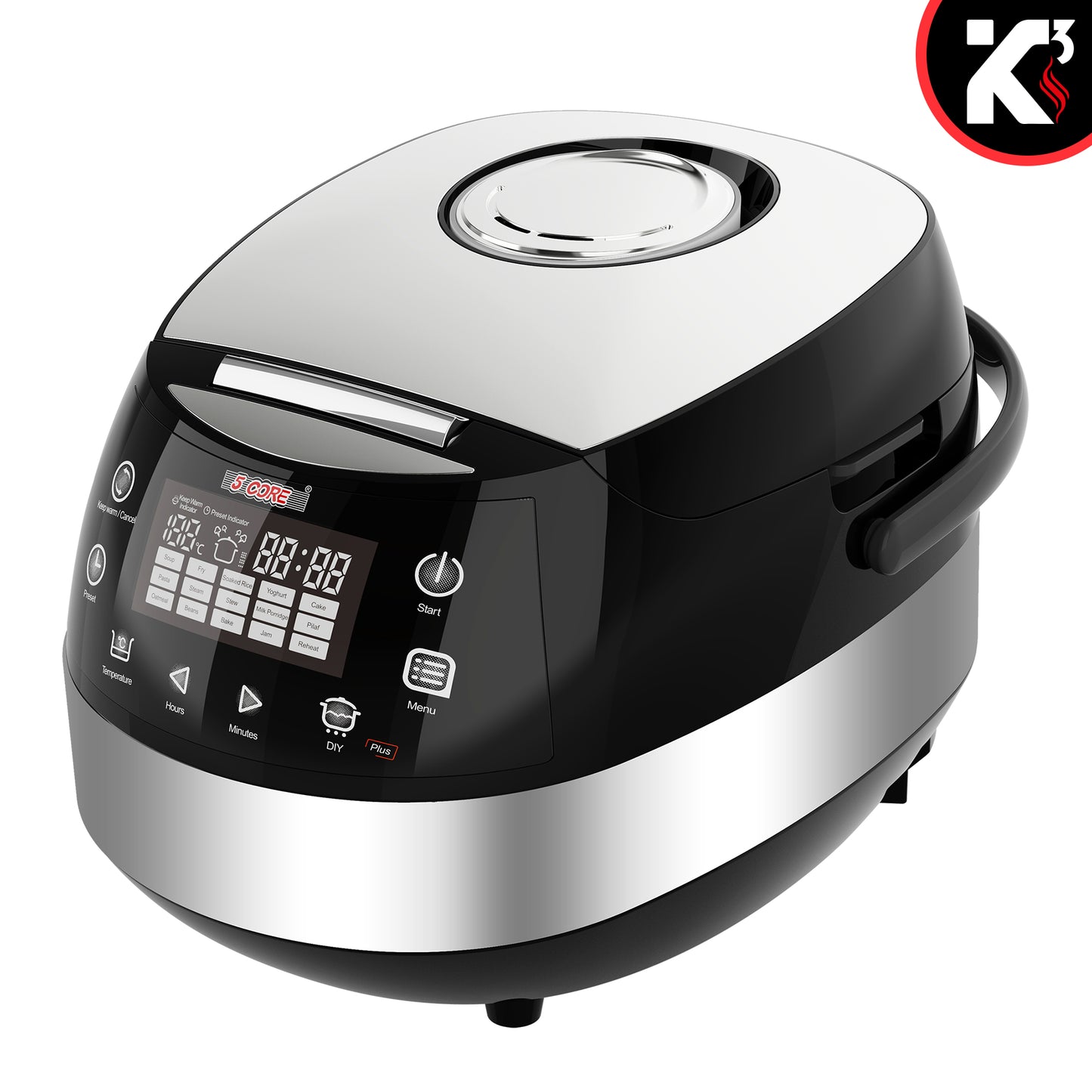 Kcubeinc 5.3Qt Asian Rice Cooker Digital Programmable 15-in-1 Ergonomic Large Touch Screen Electric Multi Cooker Slow Cooker Steamer Pot Warmer 11 Cups 24 Hour Delay Timer Auto Keep Warm Feature RC 0501