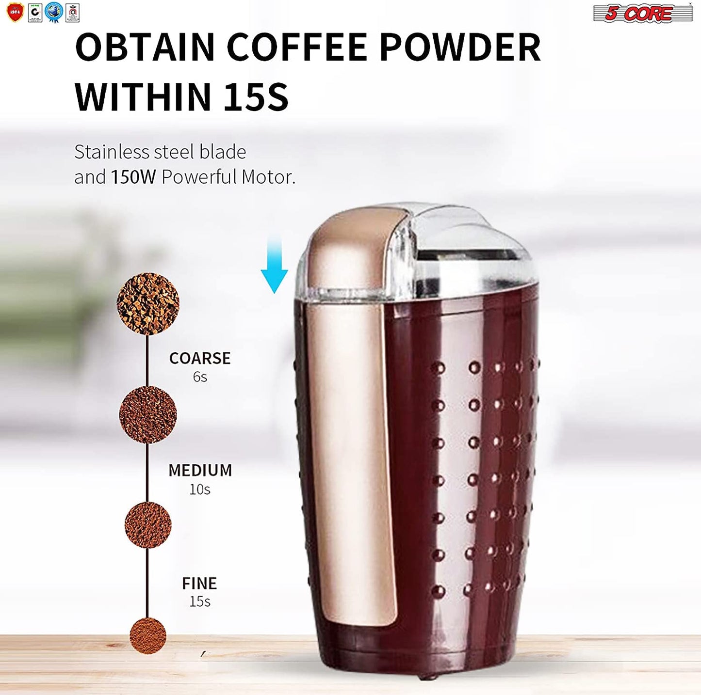 2 Pieces Electric Coffee Grinder Spice Grinders Large Portable Compact with Stainless Blade Grinder CG 01 BR & BL