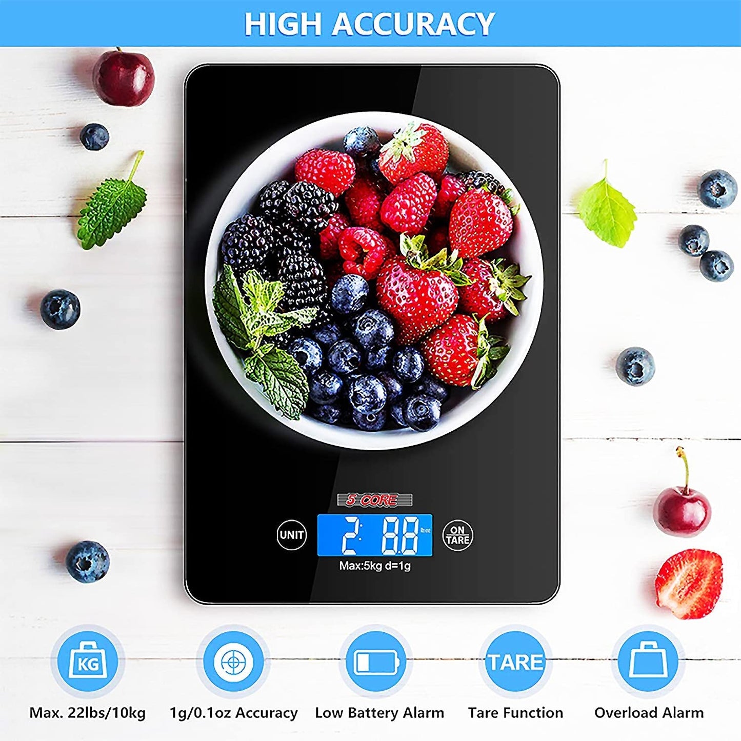Food Kitchen Scale with LCD Display/ Durable Digital Scale with KG, LB, GM & OZ Unit Conversion/ Ideal for Weight Loss, Baking, Cooking, Keto, and Meal Prep/ Battery Included- K 43